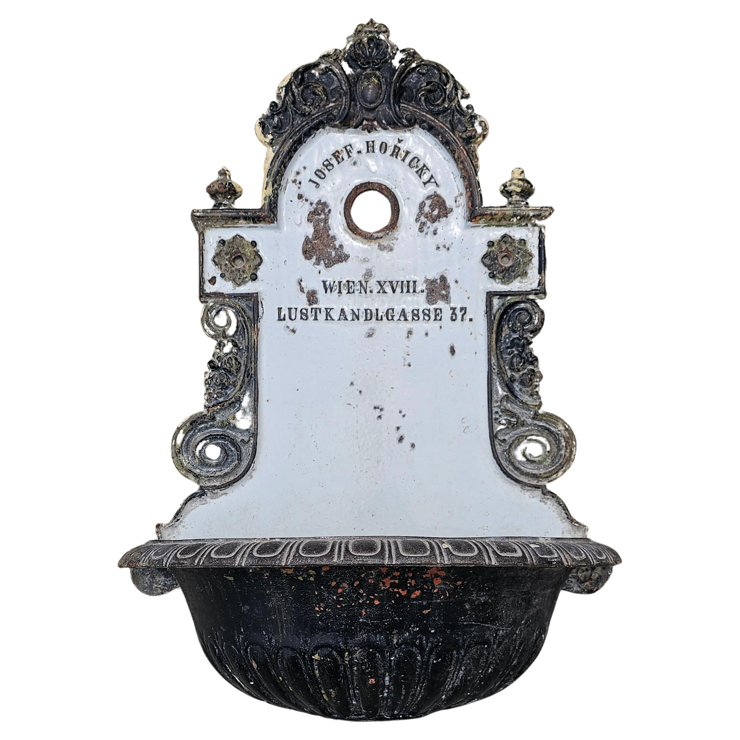 Antique Wrought Iron and Enamel Wall Lavabo from Vienna Streets, Austria 1800s For Sale