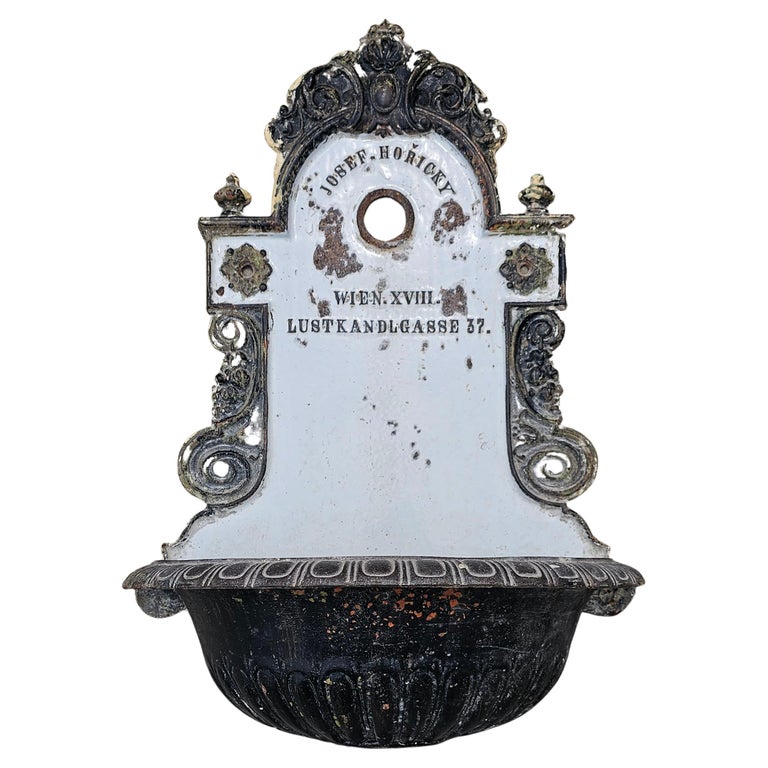 Antique Wrought Iron and Enamel Wall Lavabo from Vienna Streets, Austria  1800s For Sale at 1stDibs