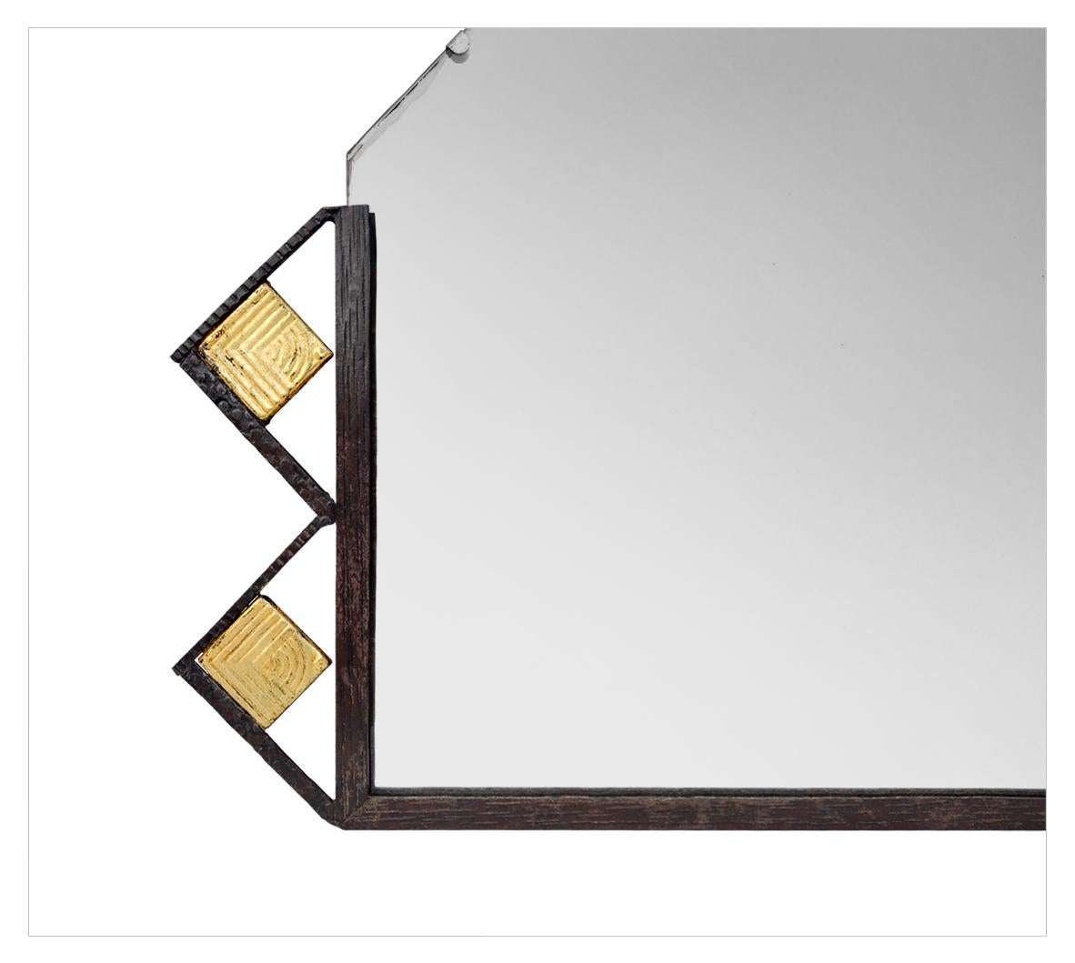 Art déco Miroir ancien en fer forgé et doré, Art Déco, vers 1930 en vente