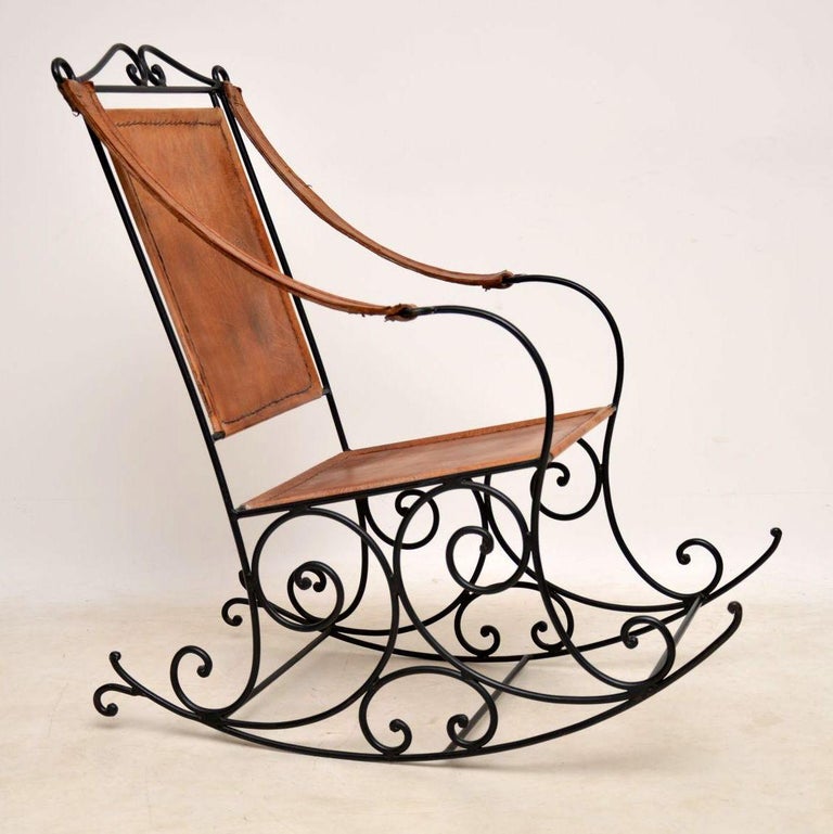 Antique Wrought Iron And Leather Rocking Chair For Sale At 1stdibs
