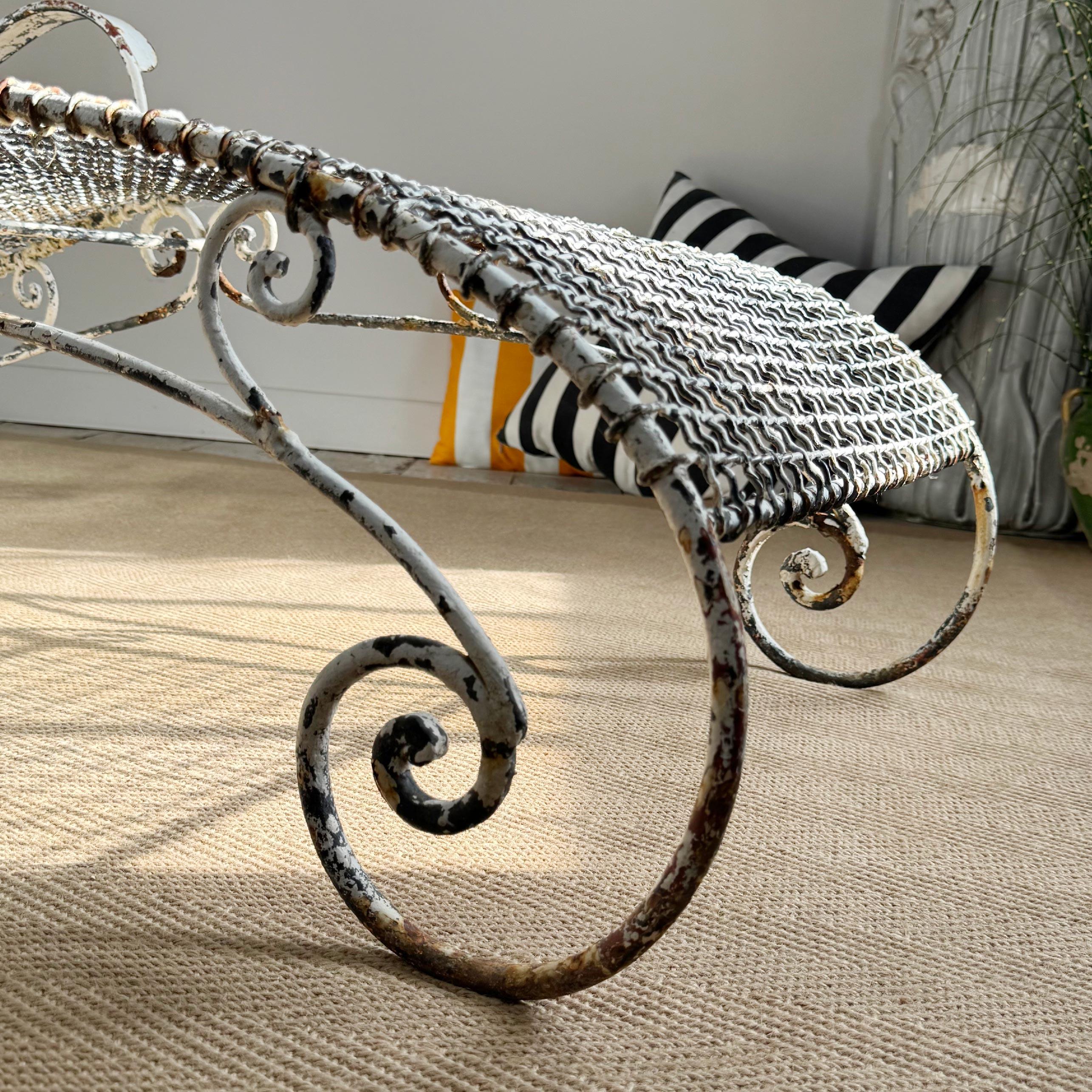 Antique Wrought Iron and Wirework Garden Lounger For Sale 4