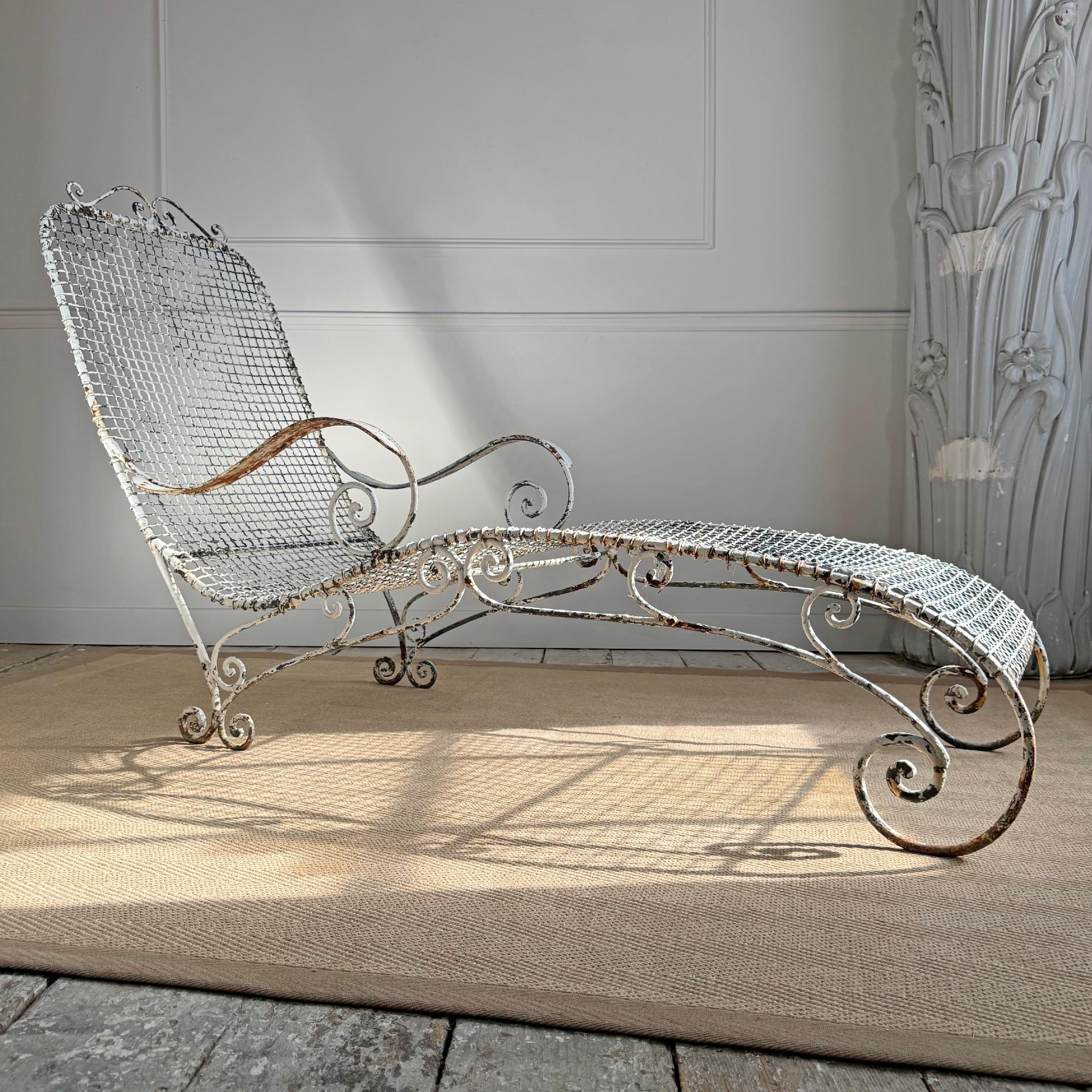 Antique Wrought Iron and Wirework Garden Lounger For Sale 6