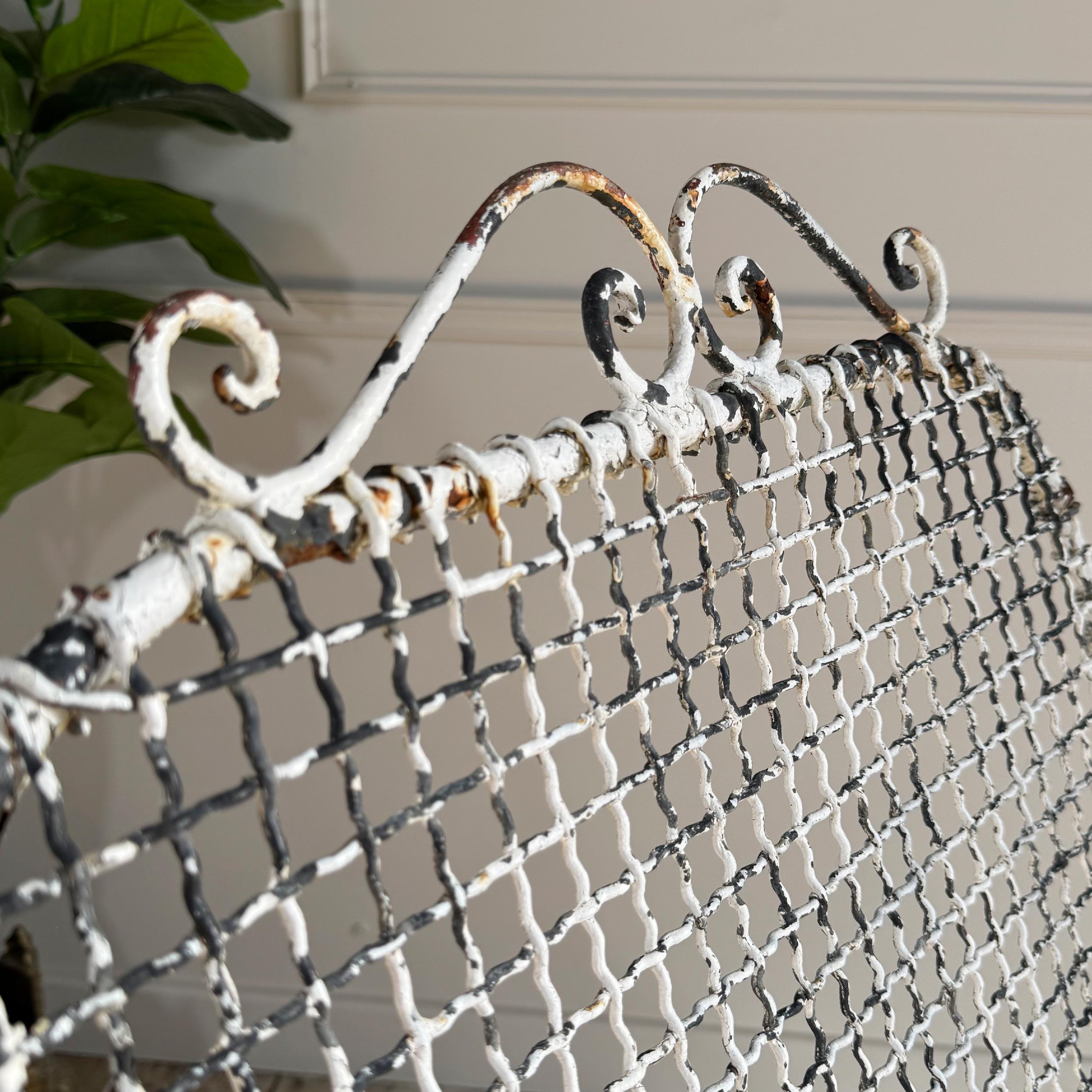 English Antique Wrought Iron and Wirework Garden Lounger For Sale