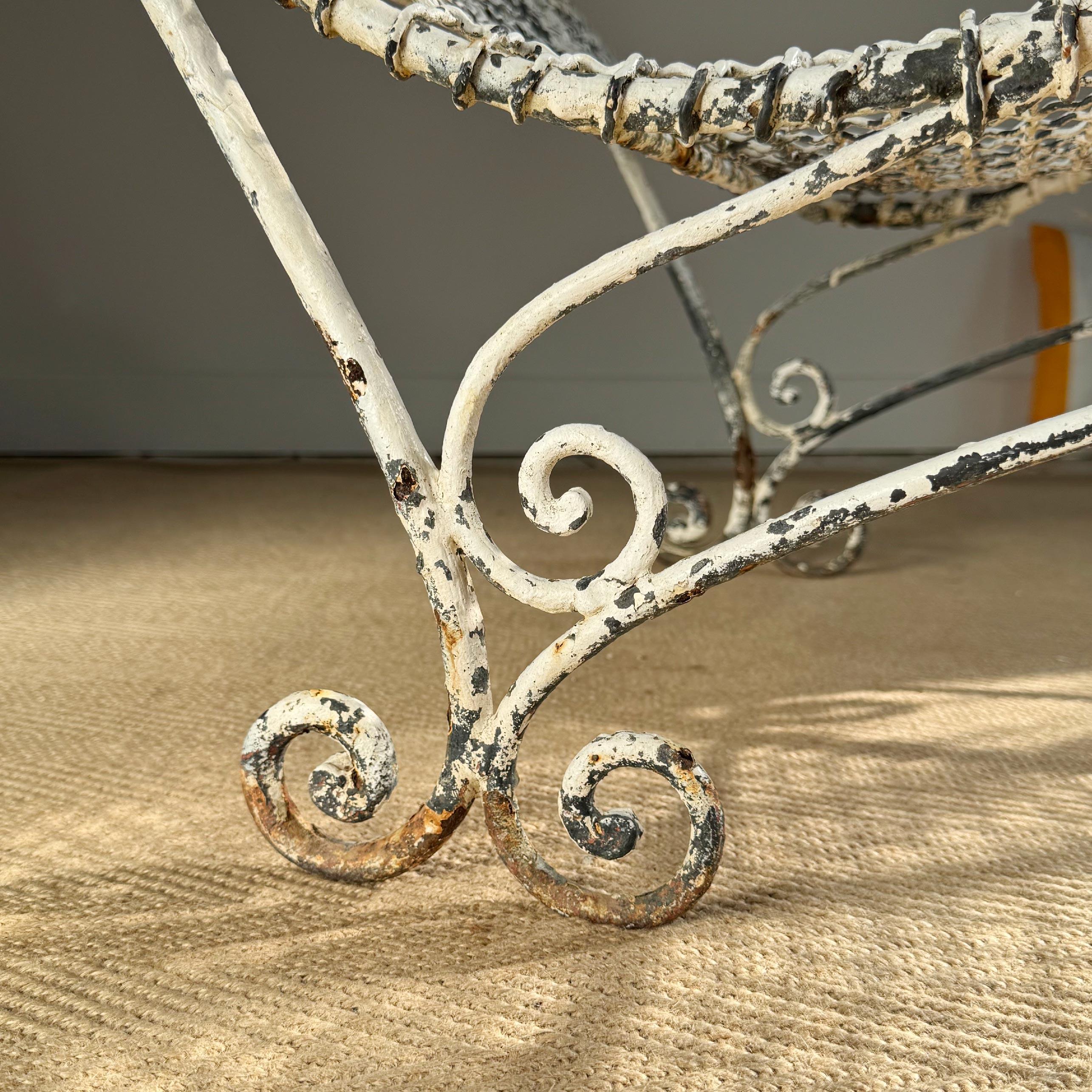Antique Wrought Iron and Wirework Garden Lounger For Sale 2