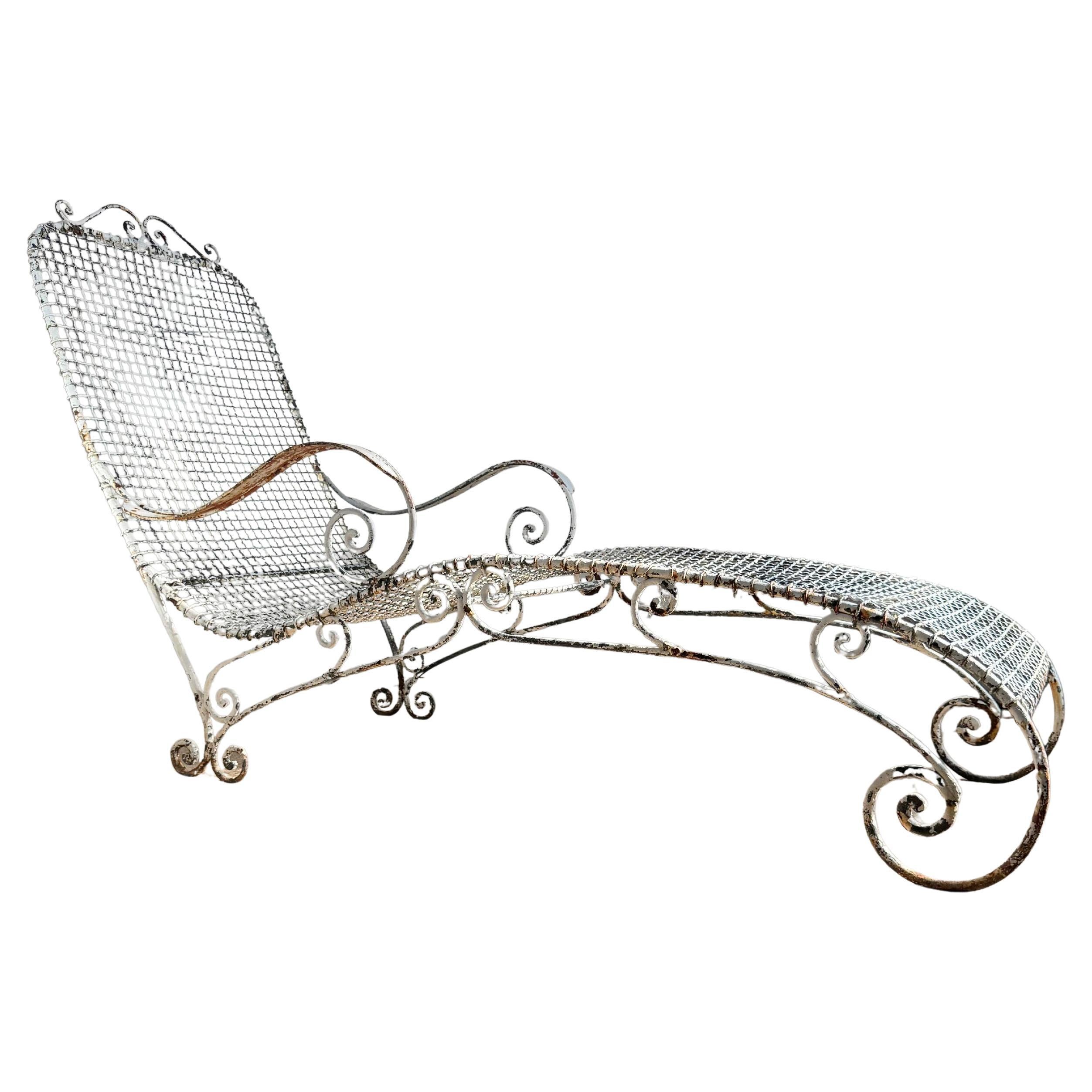 Antique Wrought Iron and Wirework Garden Lounger