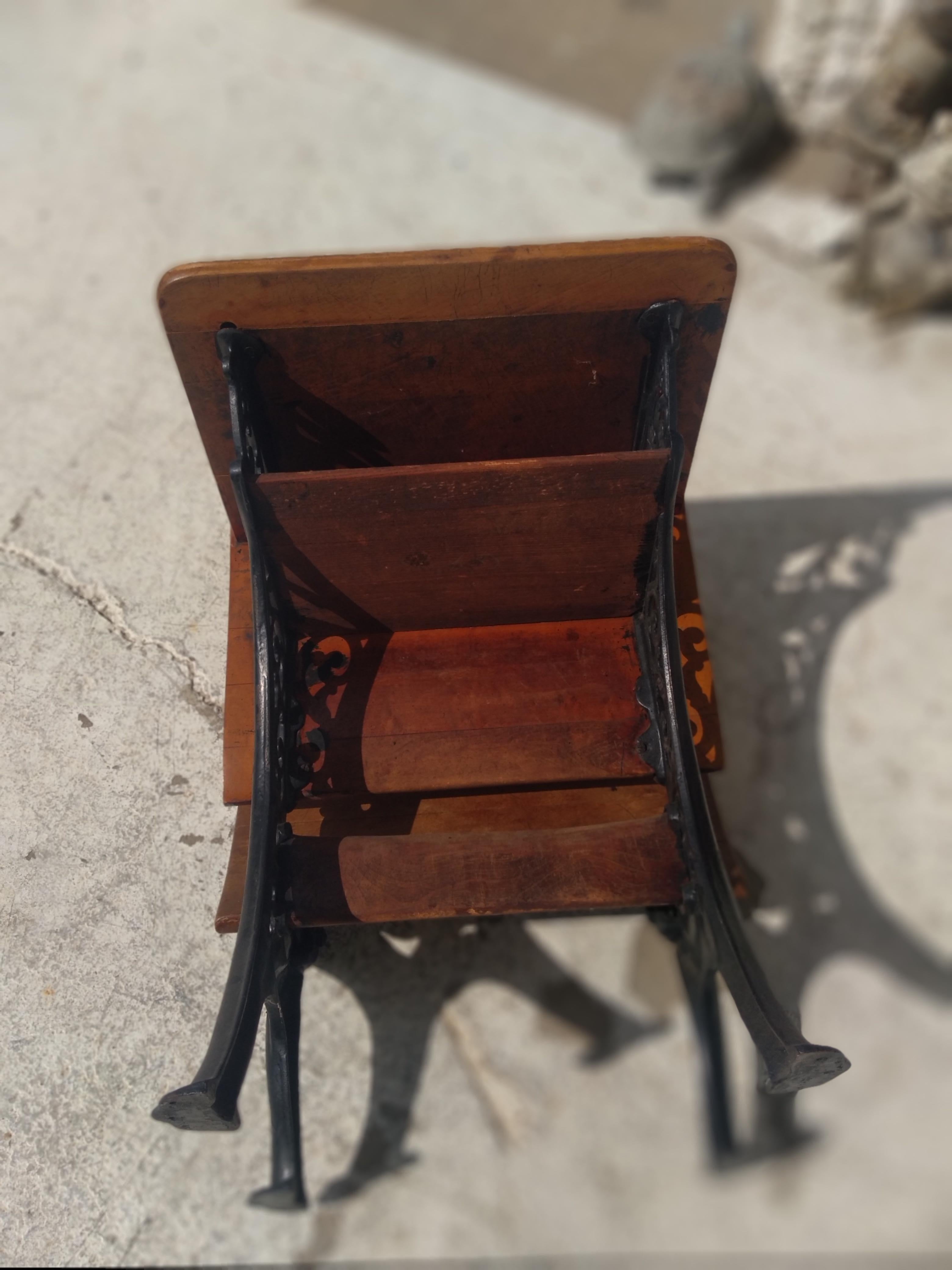 American Antique Wrought Iron and Wooden Student Desk For Sale