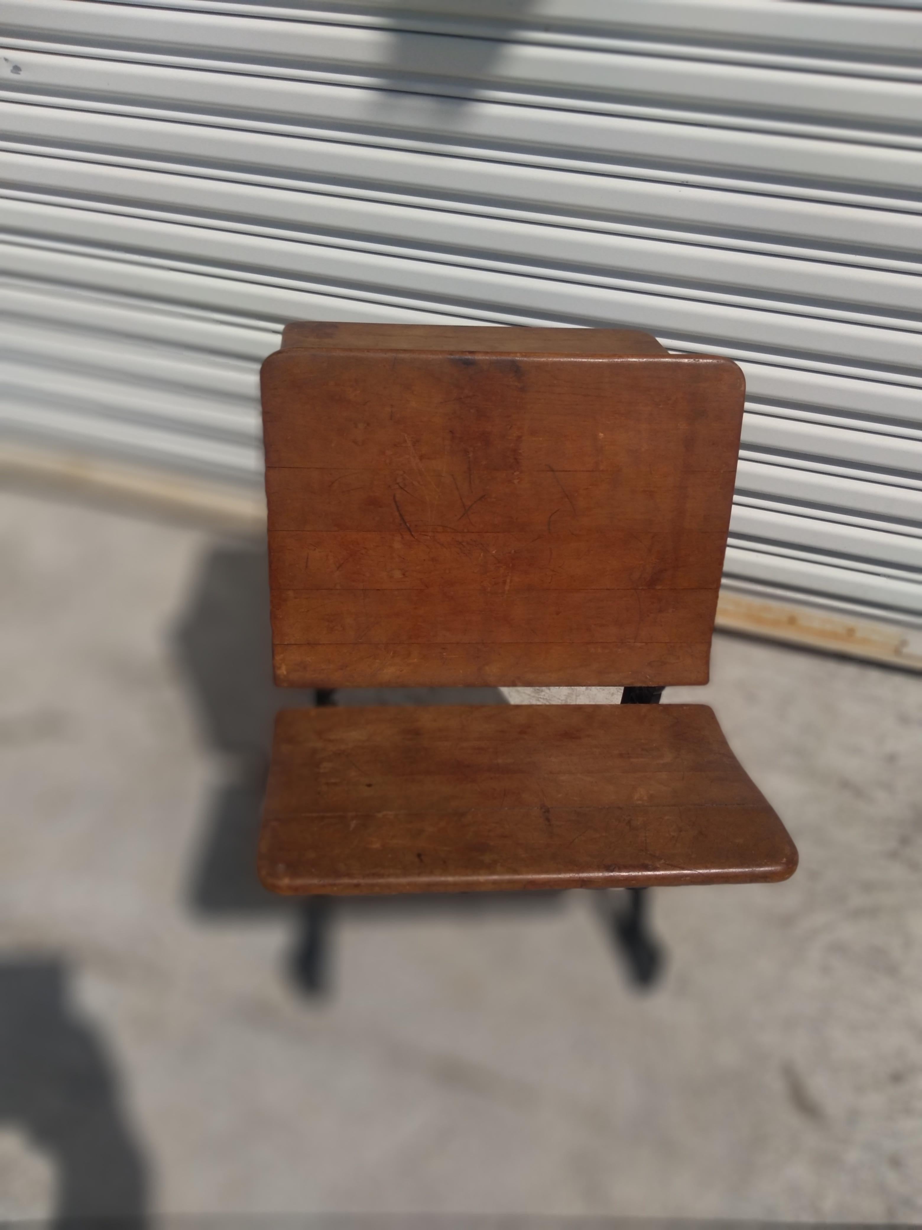 20th Century Antique Wrought Iron and Wooden Student Desk For Sale
