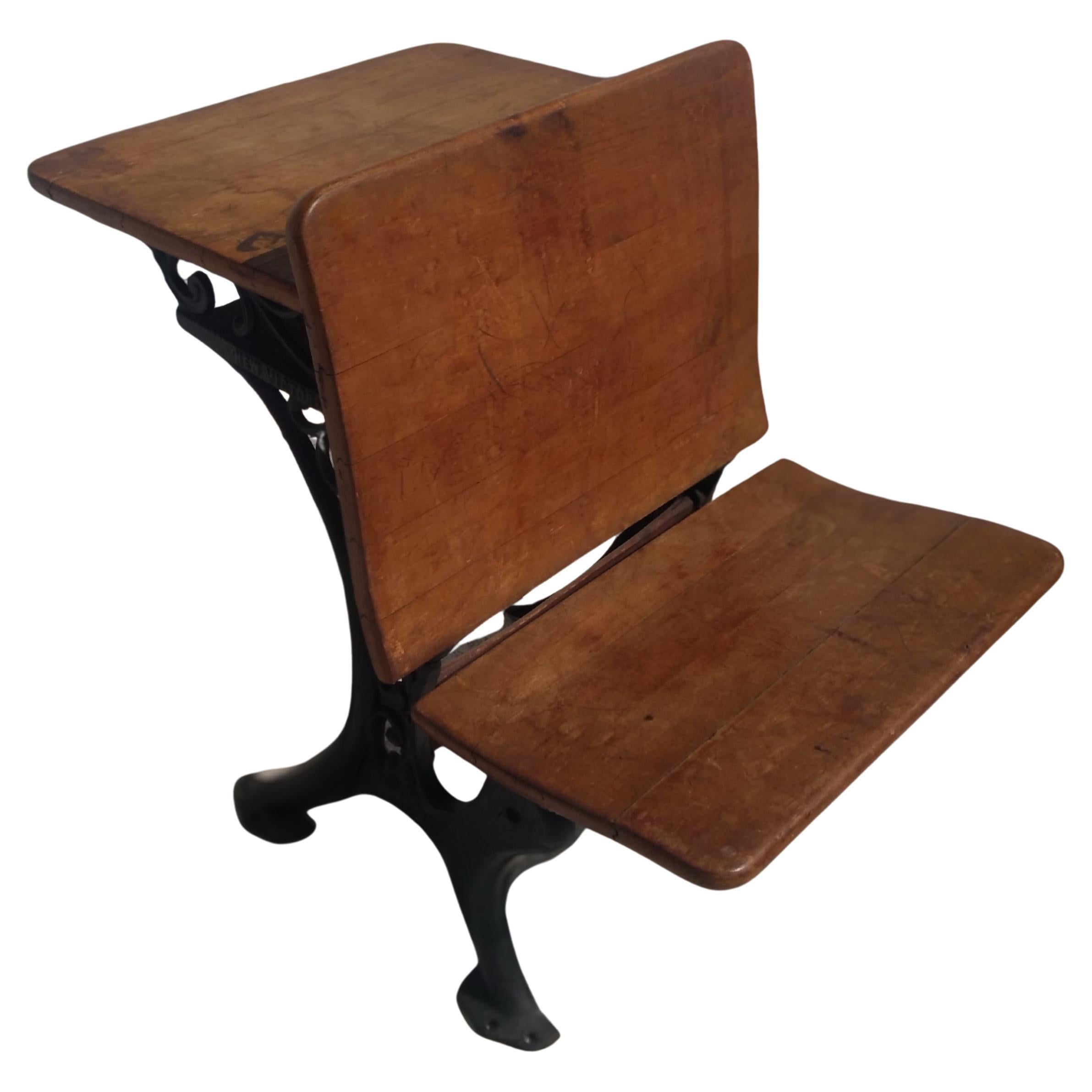 Antique Wrought Iron and Wooden Student Desk For Sale
