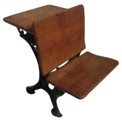 Vintage Wrought Iron and Wooden Student Desk