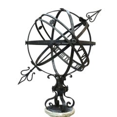 Antique Wrought Iron Armillary On Hardstone Base C1920