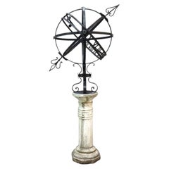 Antique Wrought Iron Armillary On Hardstone Base C1920