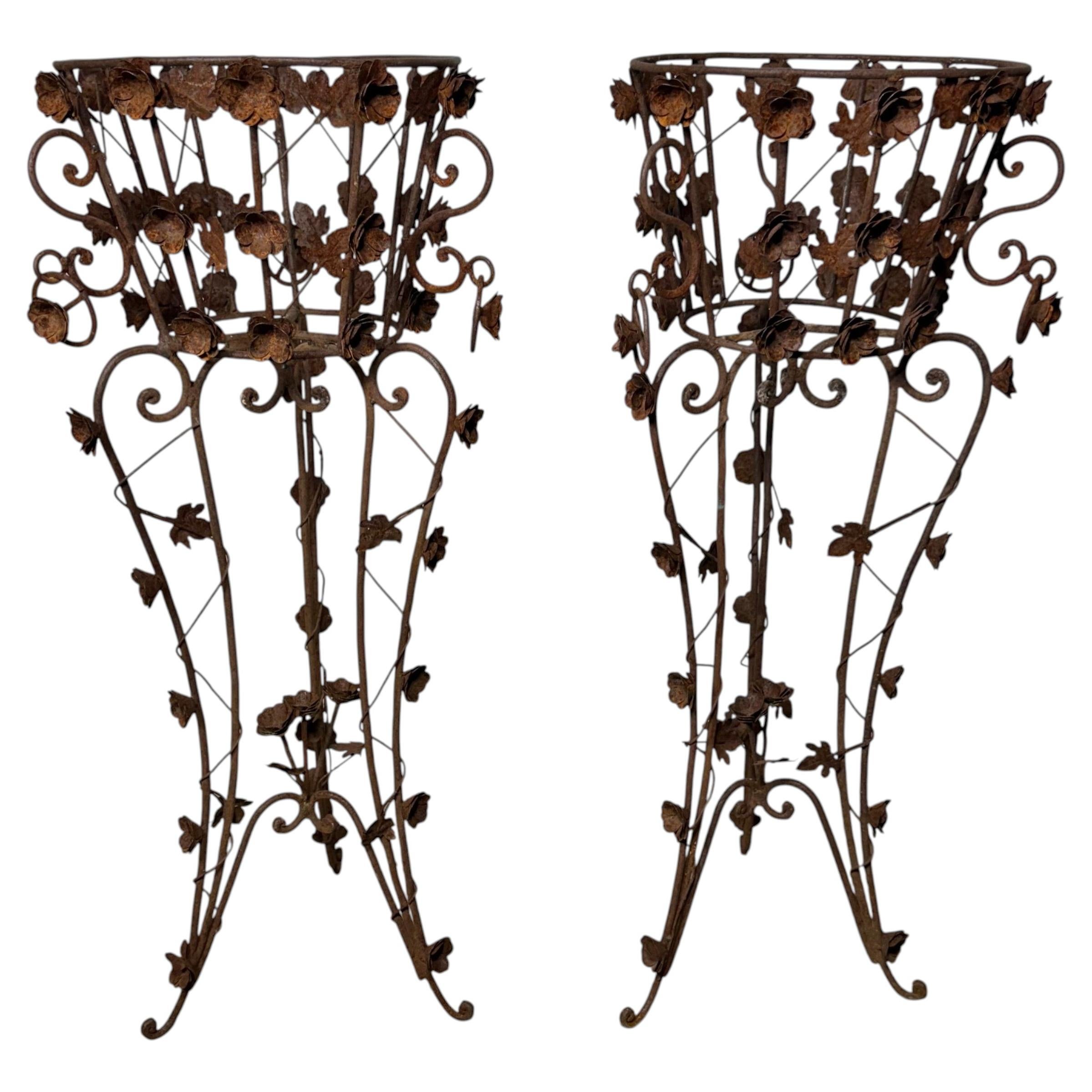 Antique Wrought Iron Art Nouveau style Jardinière Plant Stand