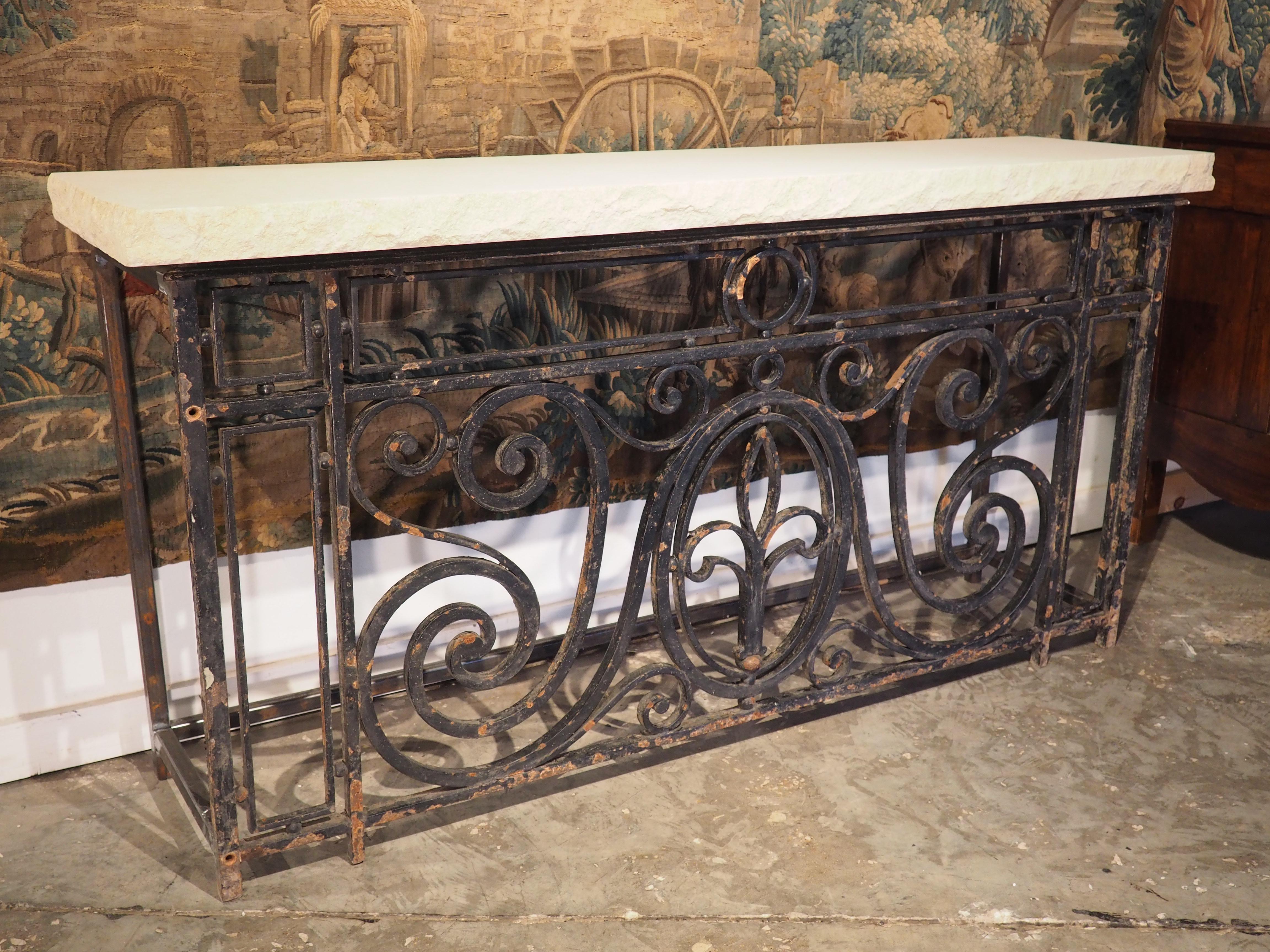 Antique Wrought Iron Balcony Gate Console with Pitched Limestone Top 9