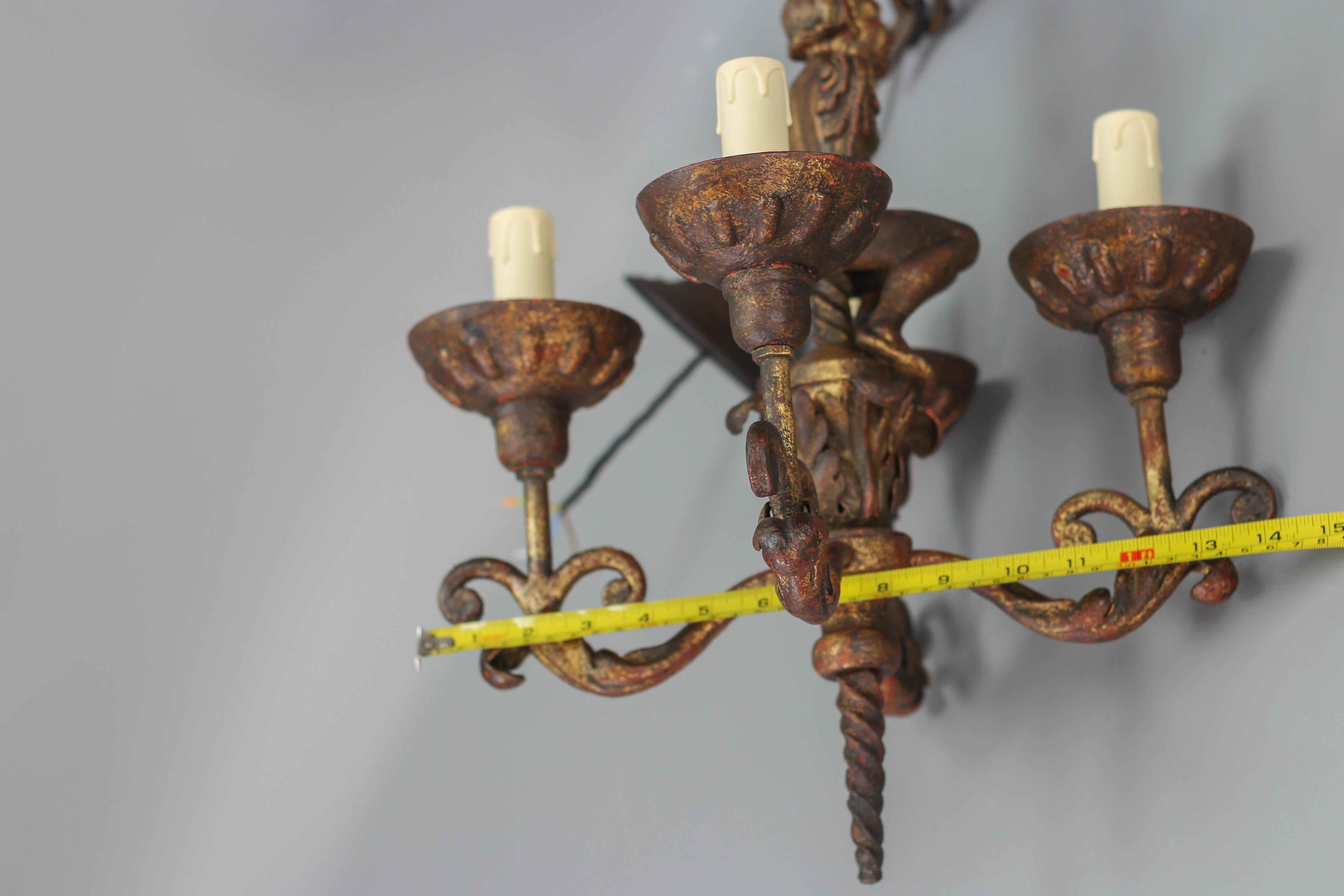 Antique Wrought Iron Baroque Style Four-Light Figural Chandelier, France For Sale 11