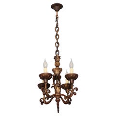 Antique Wrought Iron Baroque Style Four-Light Figural Chandelier, France