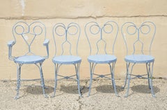 Antique Wrought Iron Blue Heart Back Ice Cream Parlor Bistro Dining Set, 5pc Set