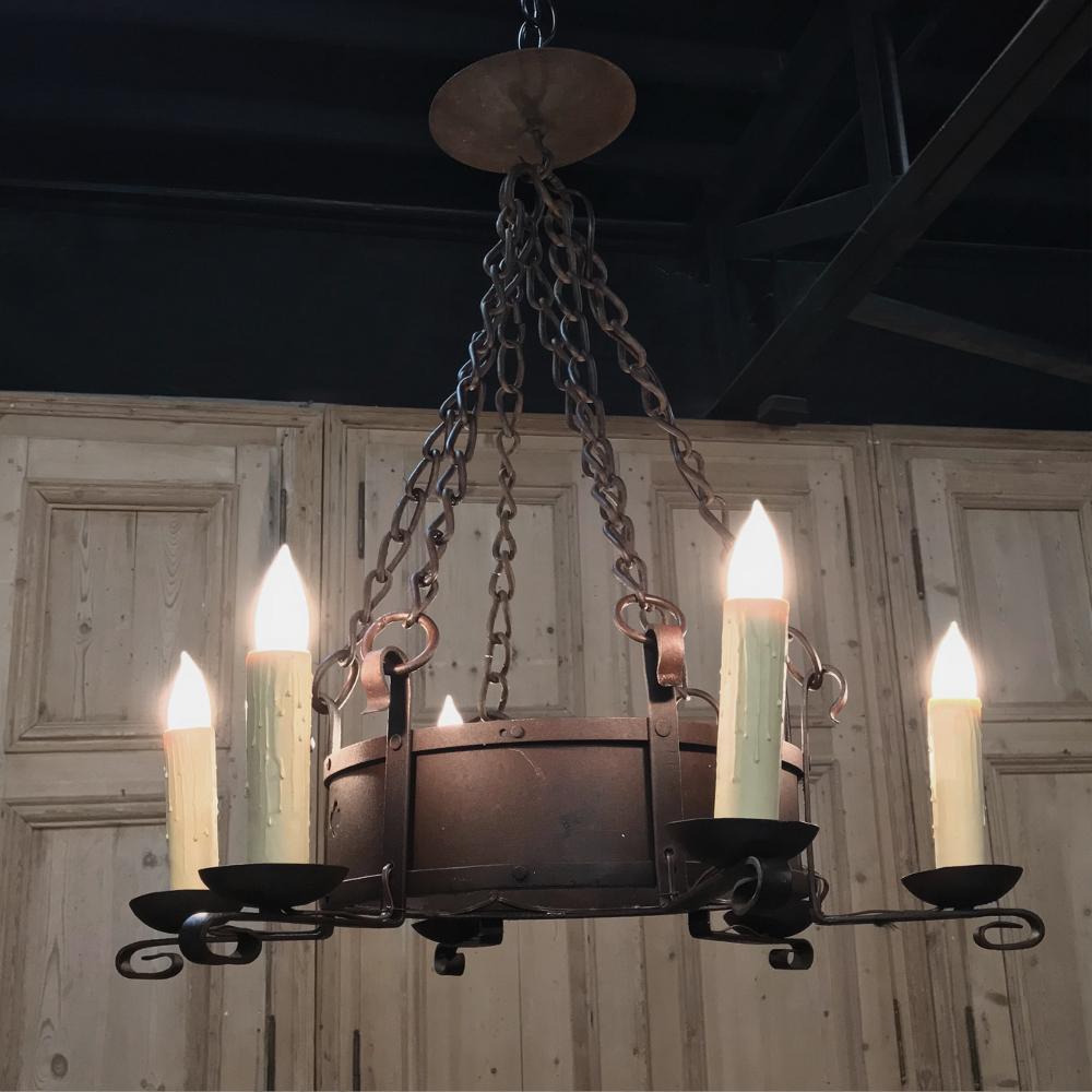 Rustic Antique Wrought Iron Chandelier For Sale
