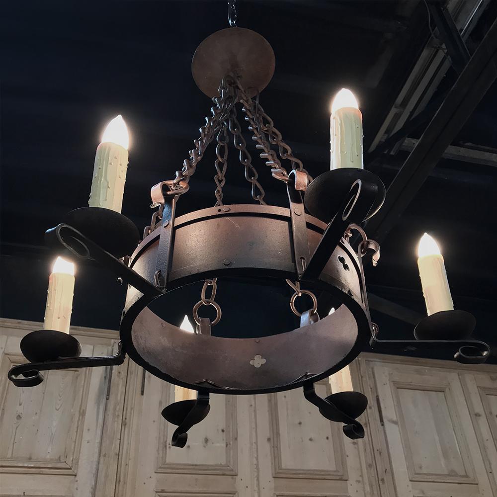 Antique Wrought Iron Chandelier In Good Condition For Sale In Dallas, TX