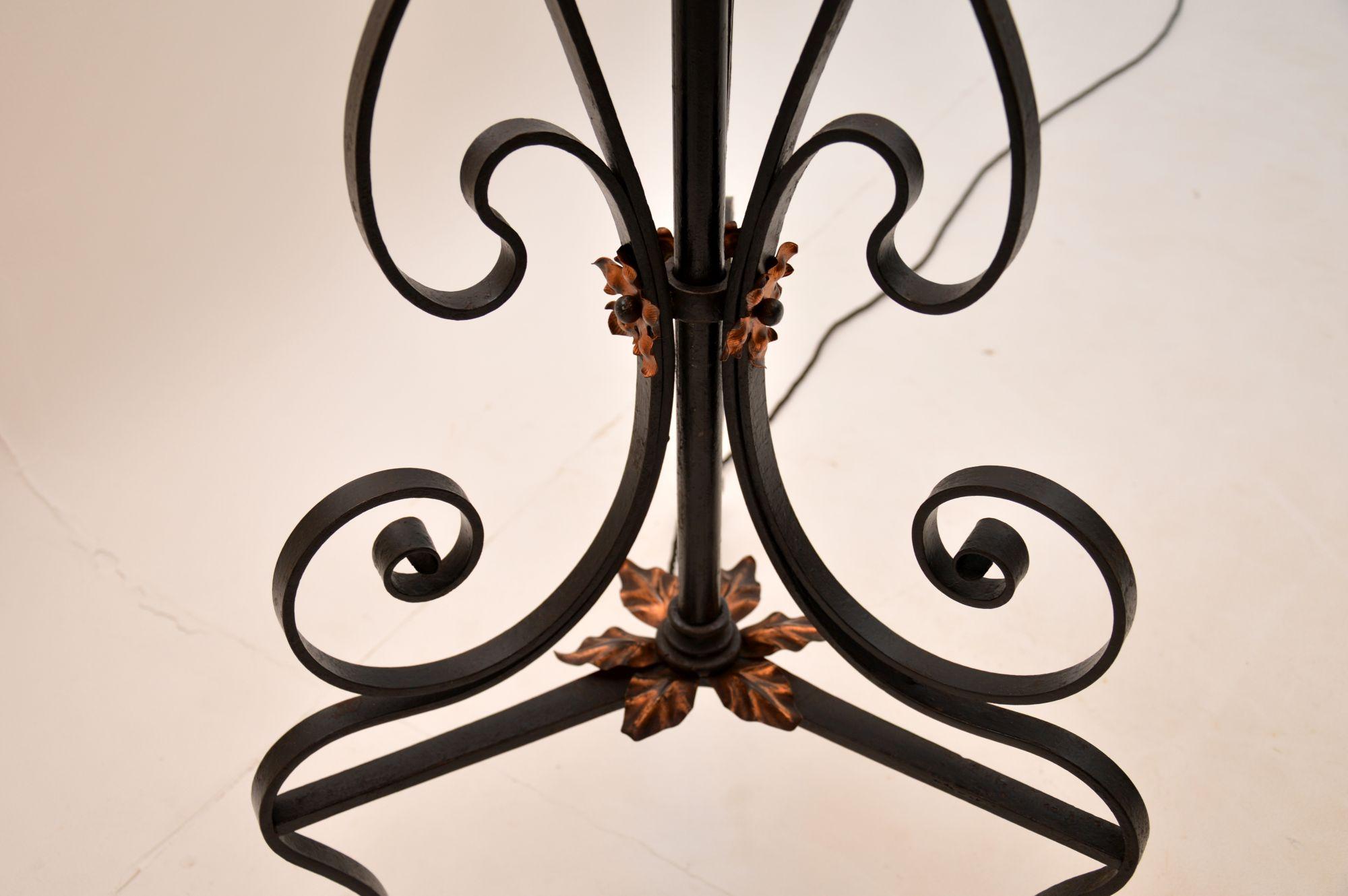 20th Century Antique Wrought Iron & Copper Rise & Fall Floor Lamp