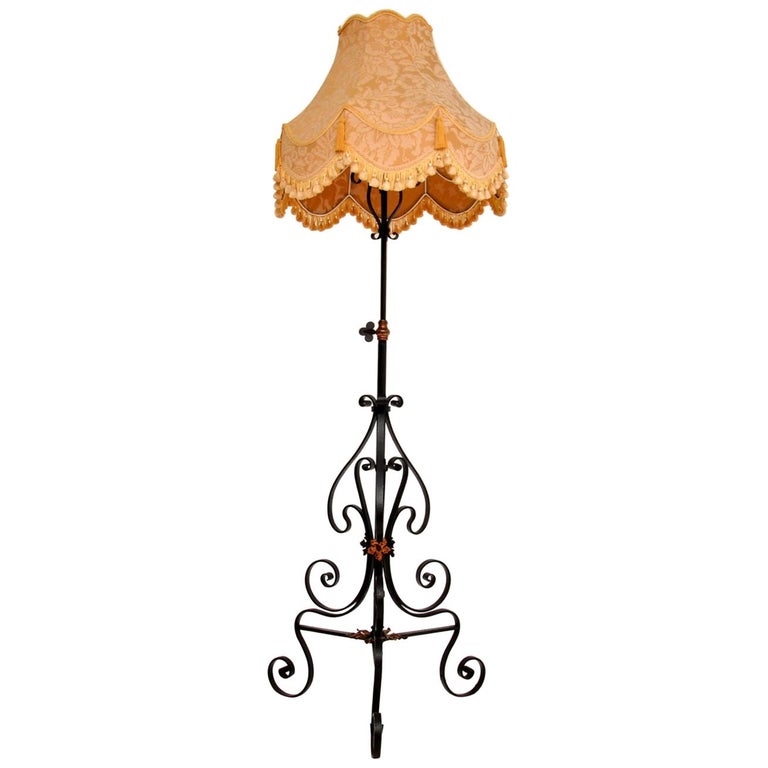 Antique Wrought Iron and Copper Rise and Fall Floor Lamp at 1stDibs