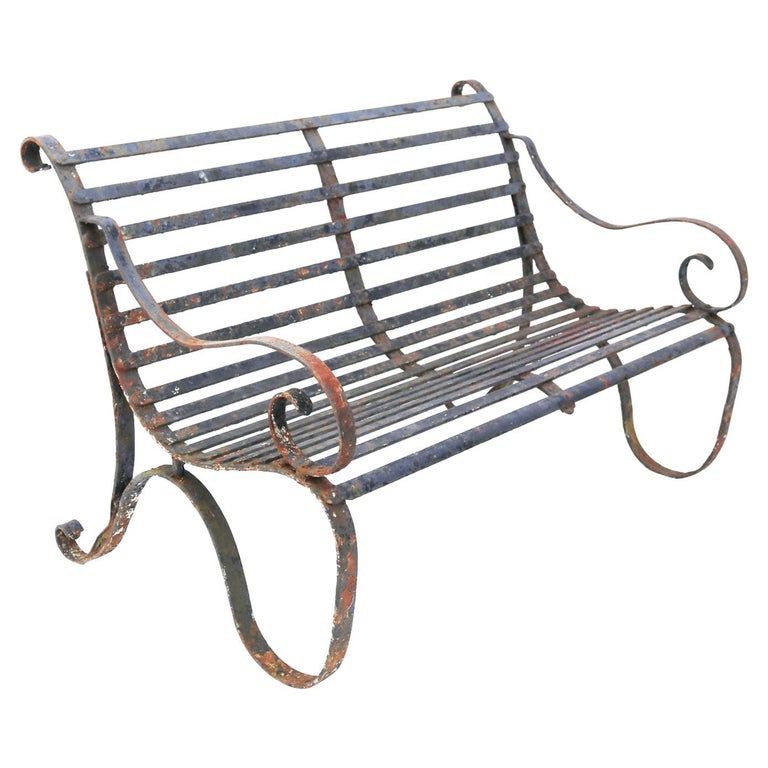 Antique Wrought Iron Court Yard Bench For Sale at 1stDibs