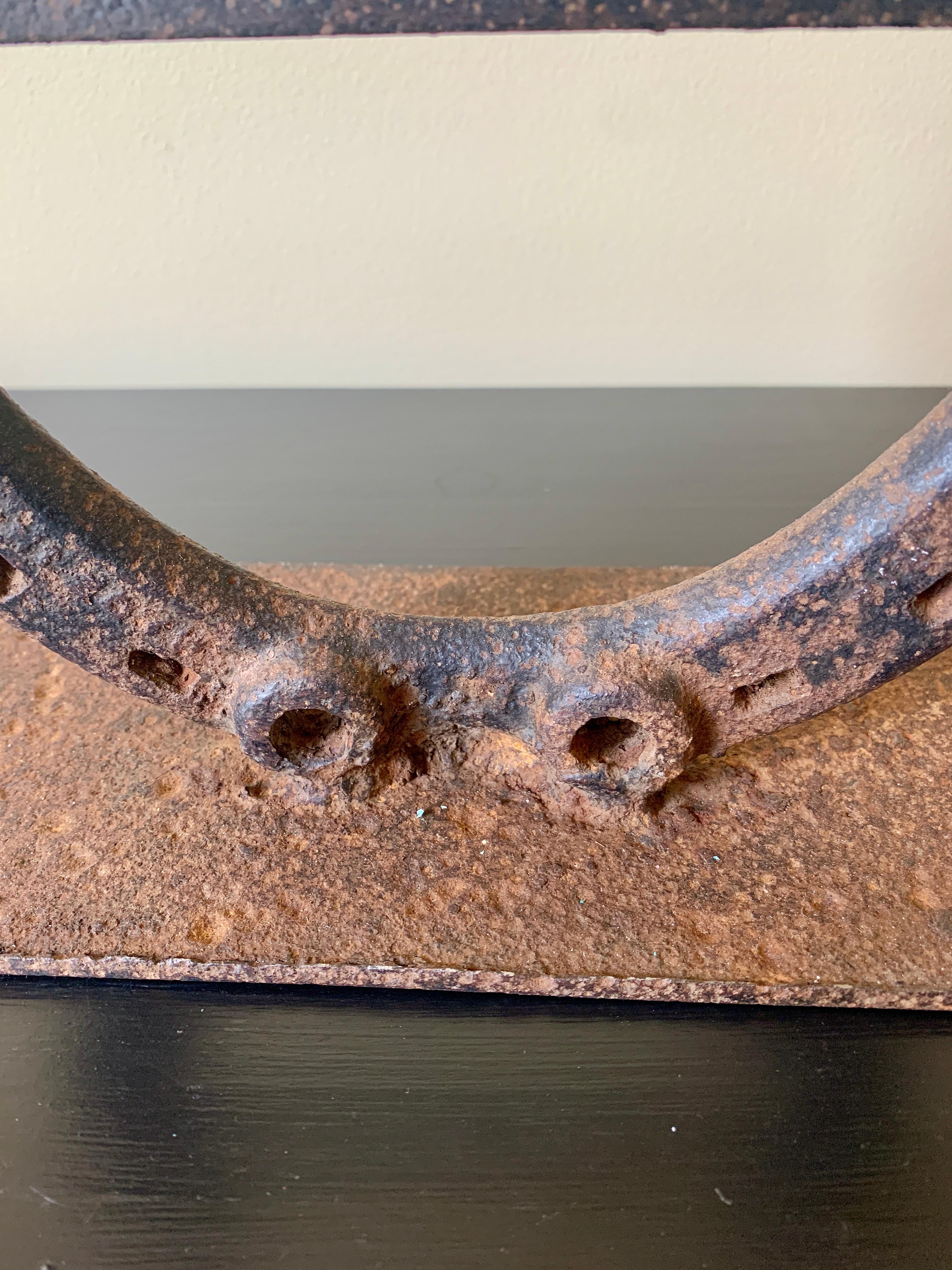 Antique Wrought Iron Equestrian Horseshoe Boot Scrape, Early 20th Century In Good Condition For Sale In Elkhart, IN