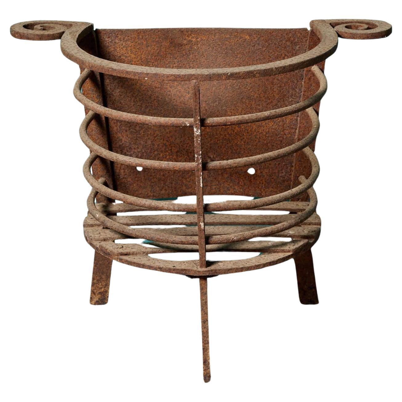 Antique Wrought Iron Fire Basket For Sale