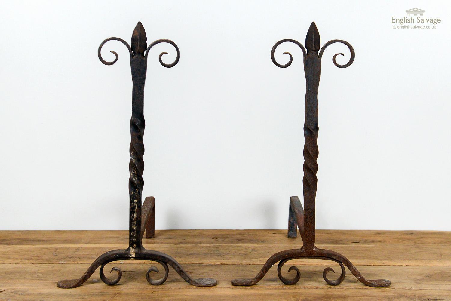 Antique Wrought Iron Fire Dogs, 20th Century In Good Condition For Sale In London, GB