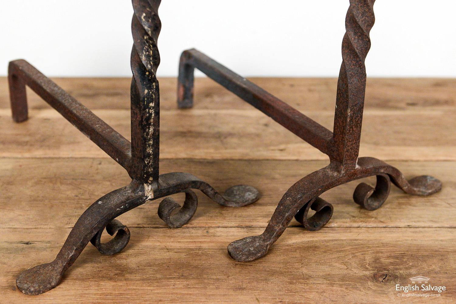 Antique Wrought Iron Fire Dogs, 20th Century For Sale 2