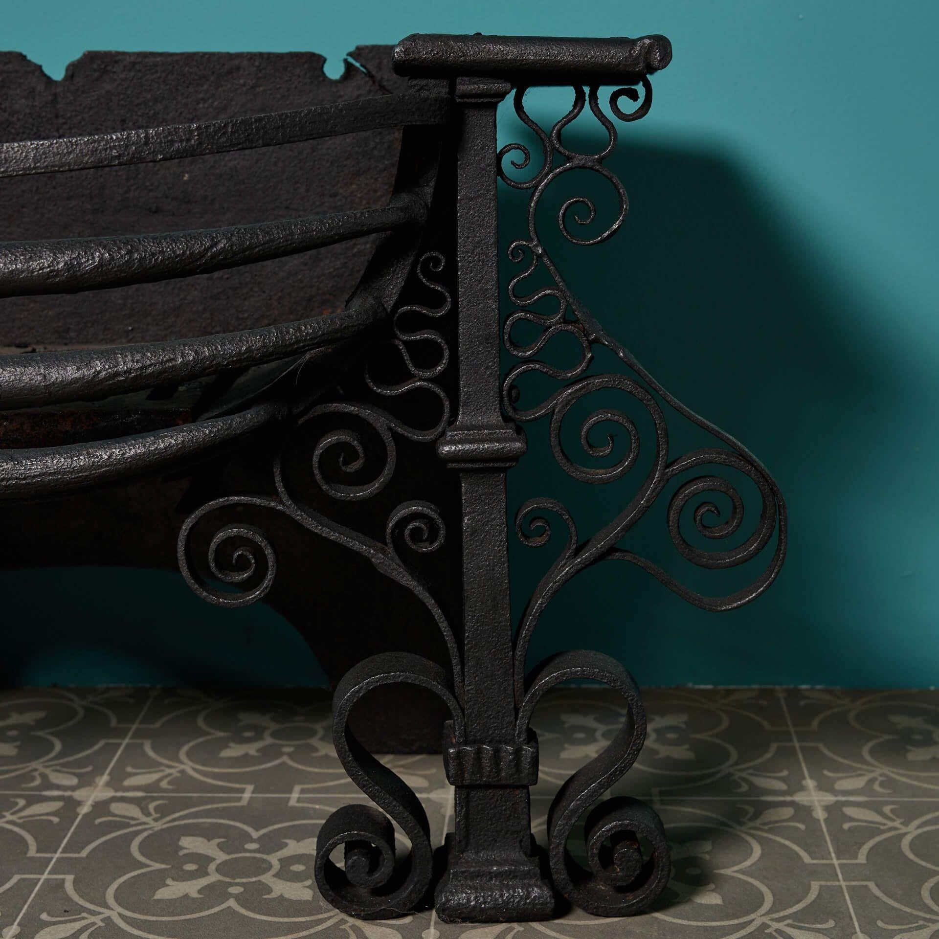 English Antique Wrought Iron Fire Grate For Sale