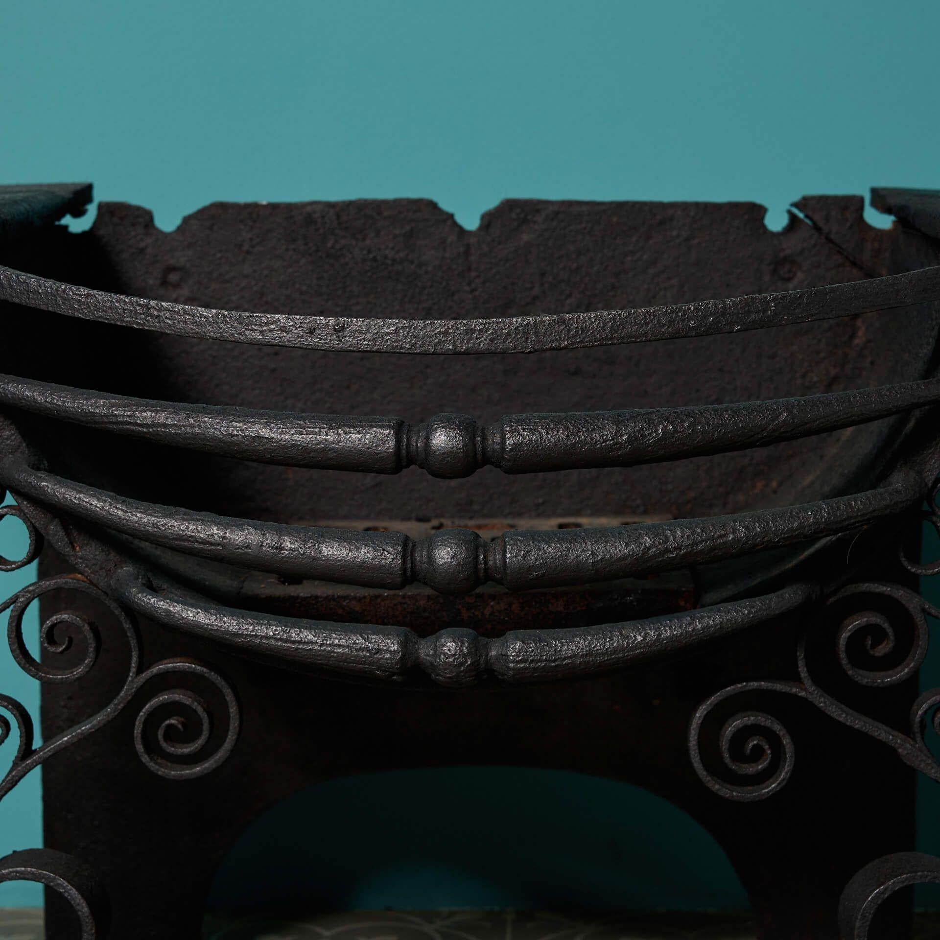 Hand-Crafted Antique Wrought Iron Fire Grate For Sale