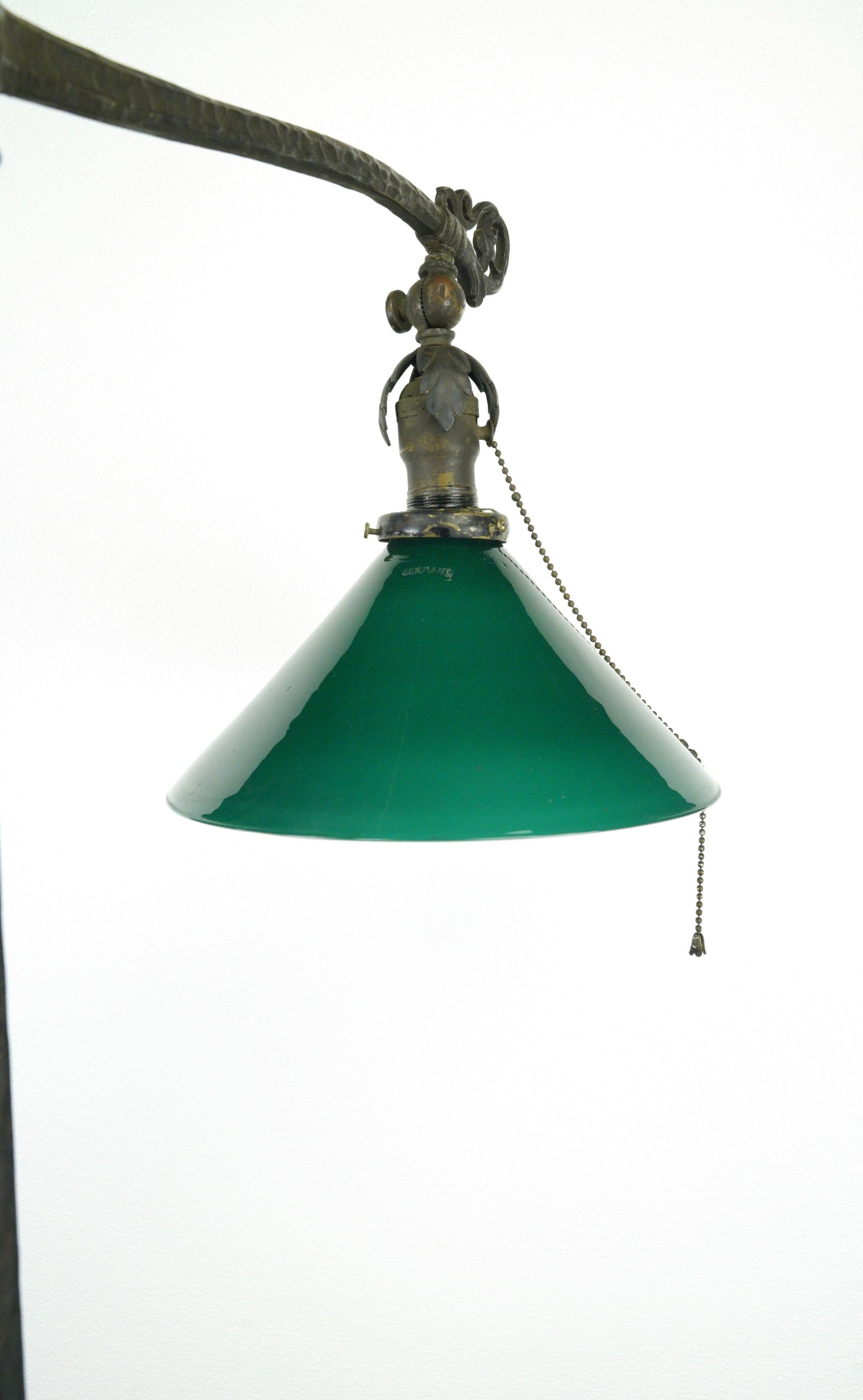 Antique Wrought Iron Floor Lamp with Green Glass Shade 3