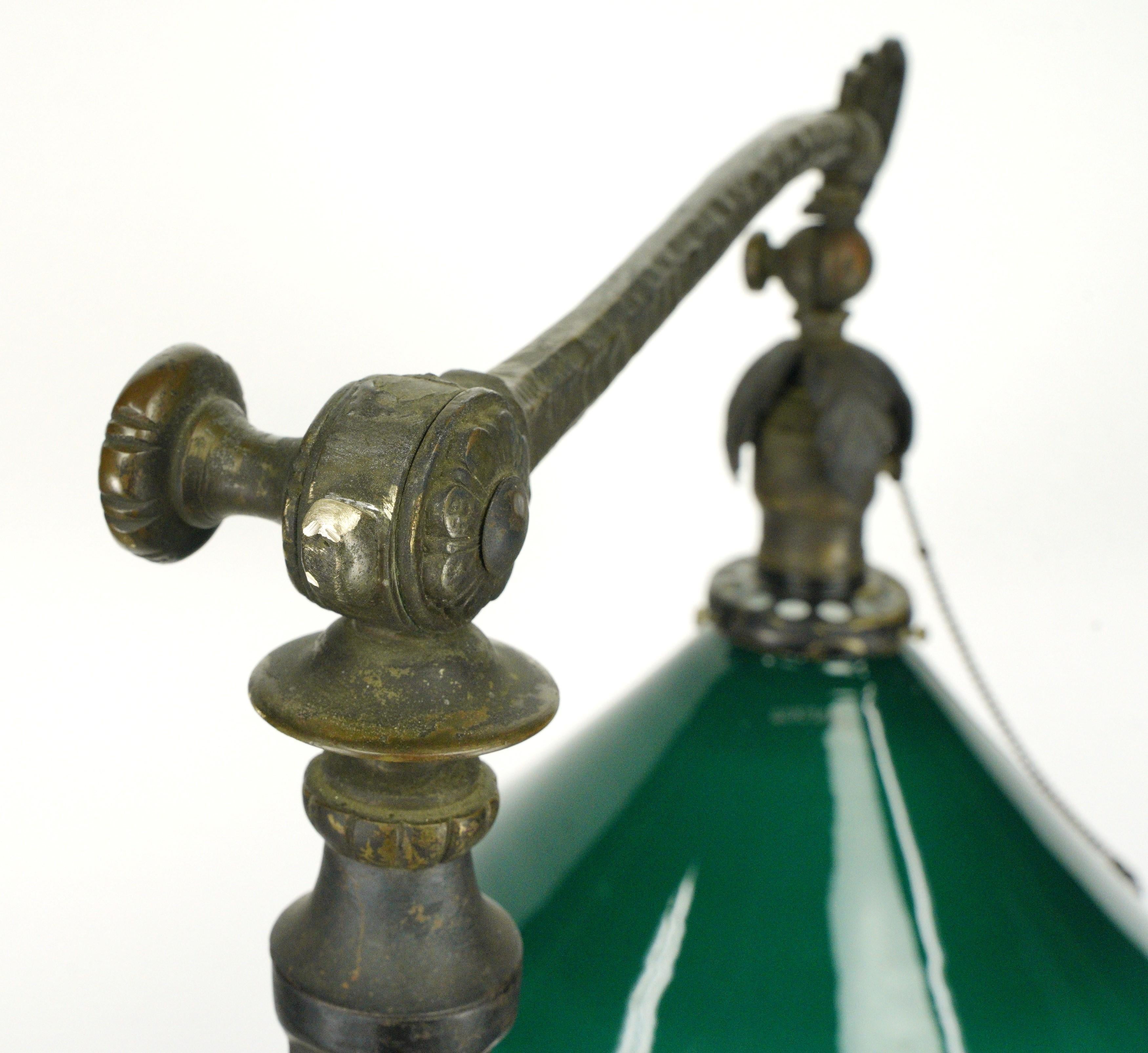 Antique Wrought Iron Floor Lamp with Green Glass Shade 4