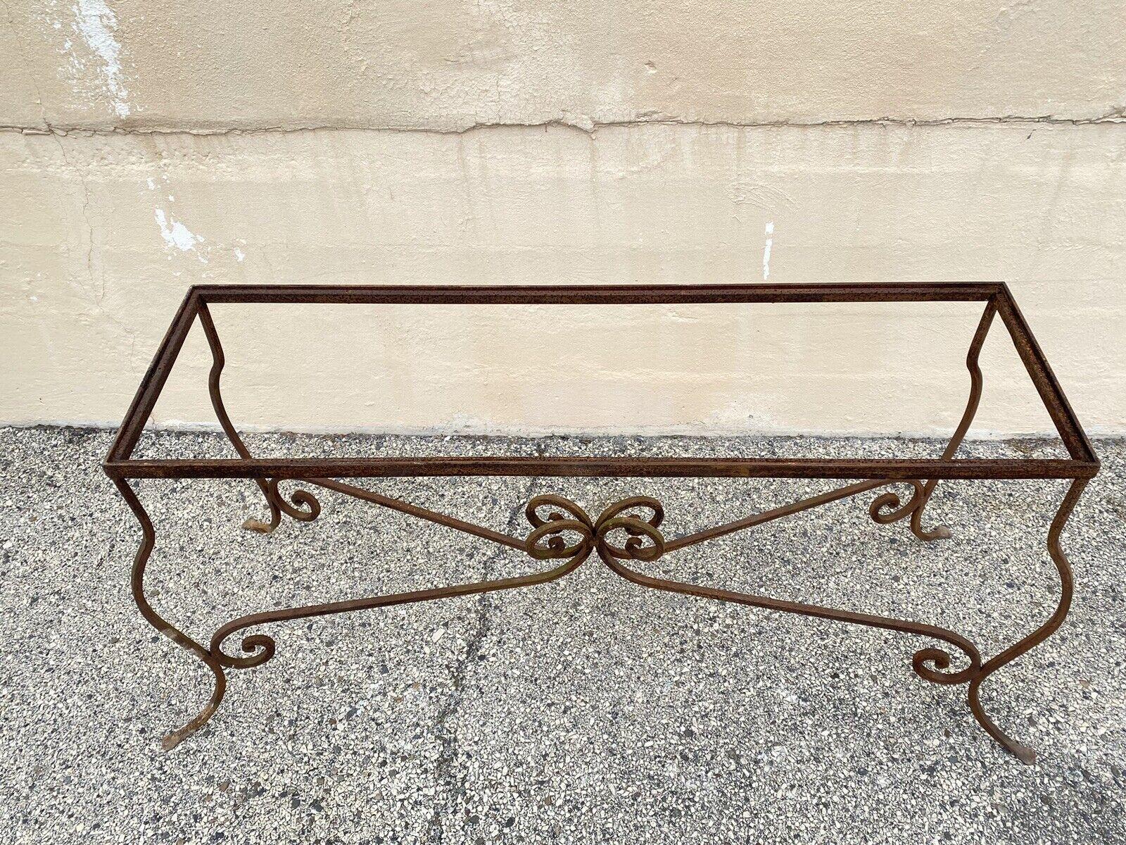 Antique Wrought Iron French Pastry Style Scrolling Garden Long Console Table 5