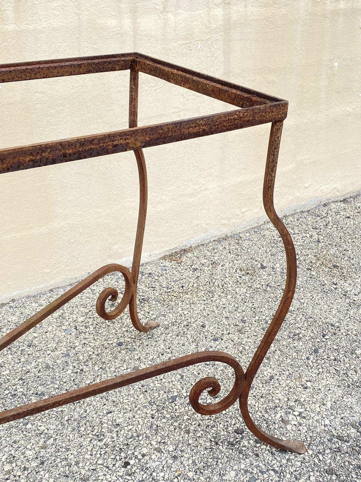 French Provincial Antique Wrought Iron French Pastry Style Scrolling Garden Long Console Table