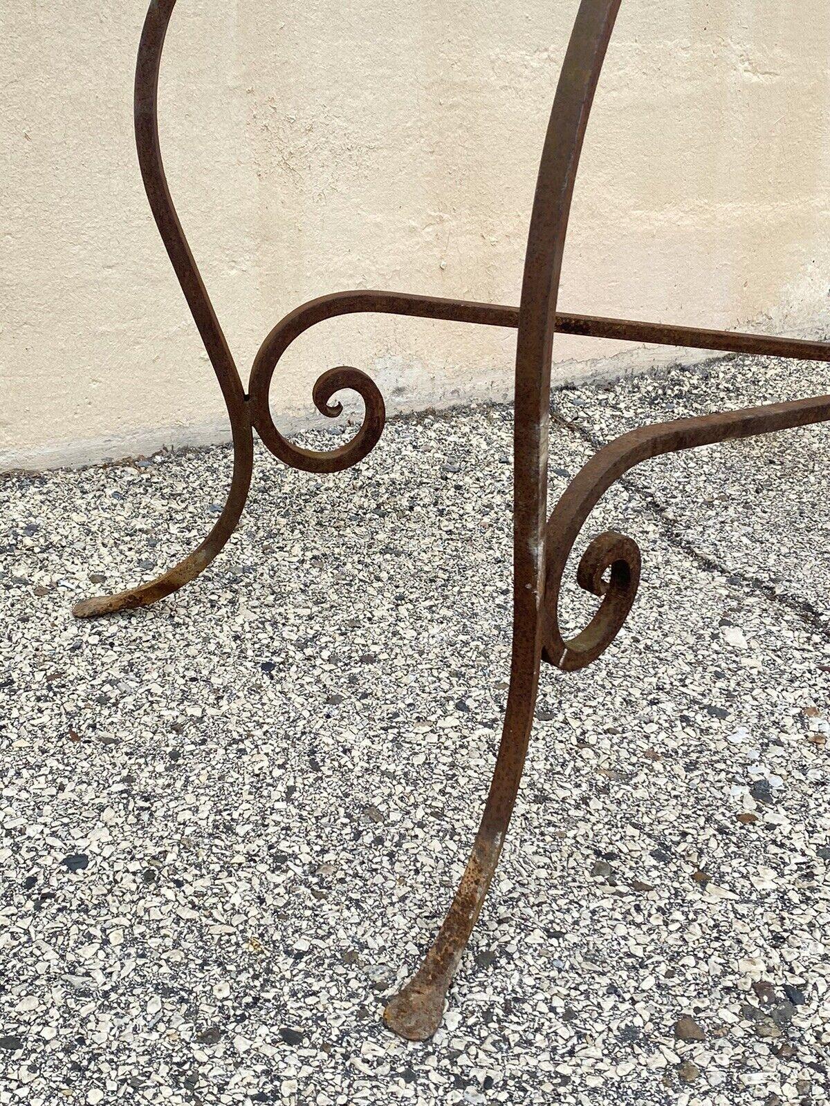 Antique Wrought Iron French Pastry Style Scrolling Garden Long Console Table In Good Condition In Philadelphia, PA