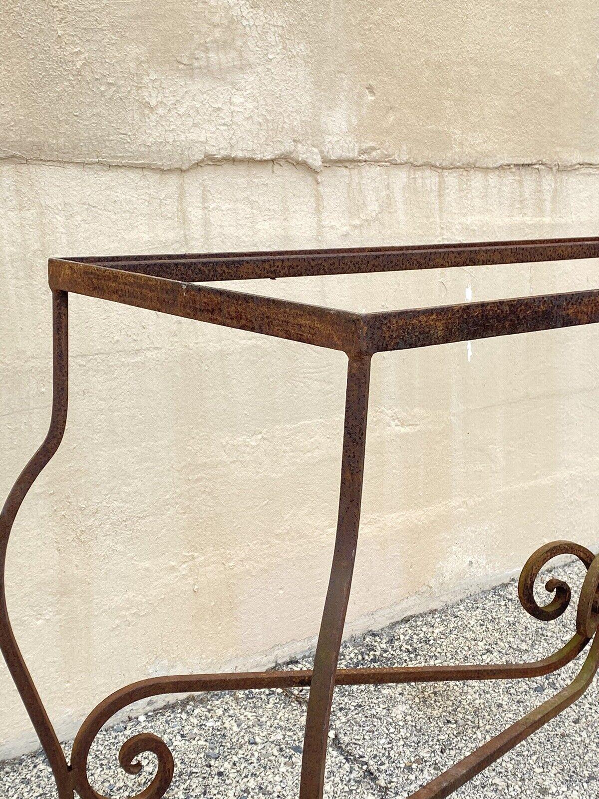 Antique Wrought Iron French Pastry Style Scrolling Garden Long Console Table 1