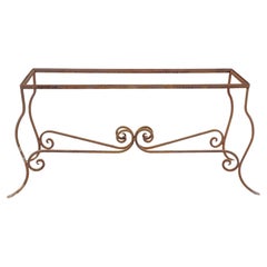 Antique Wrought Iron French Pastry Style Scrolling Garden Long Console Table