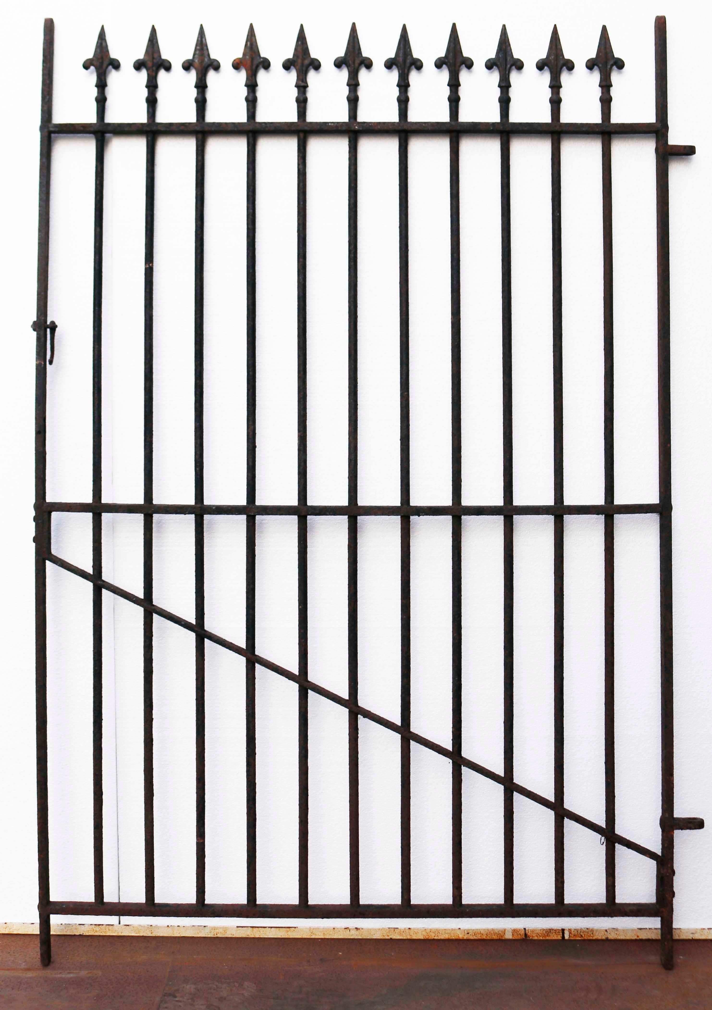 19th Century Antique Wrought Iron Gate with Decorative Finials