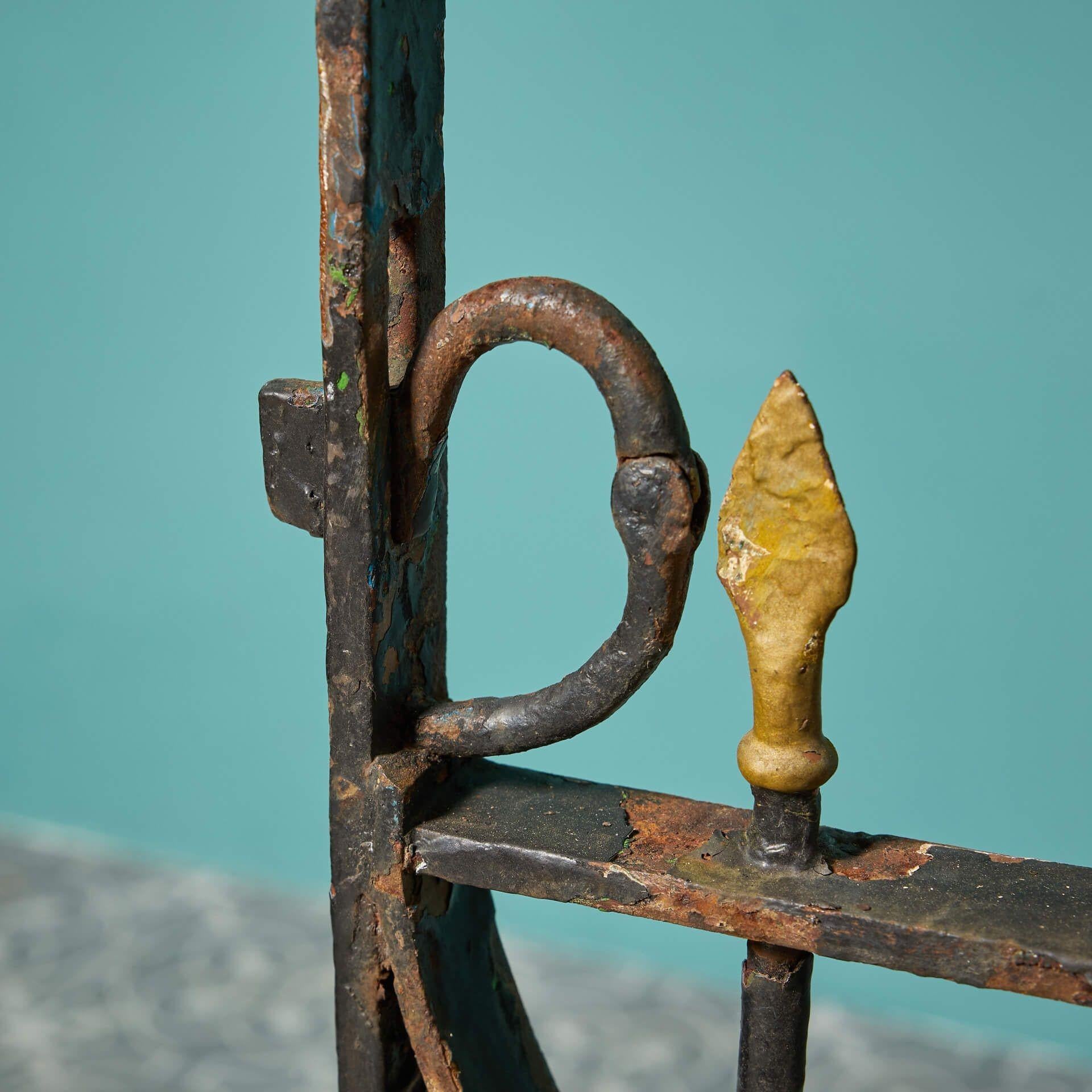 Georgian Antique Wrought Iron Gate with Gold Arrowhead Finials For Sale