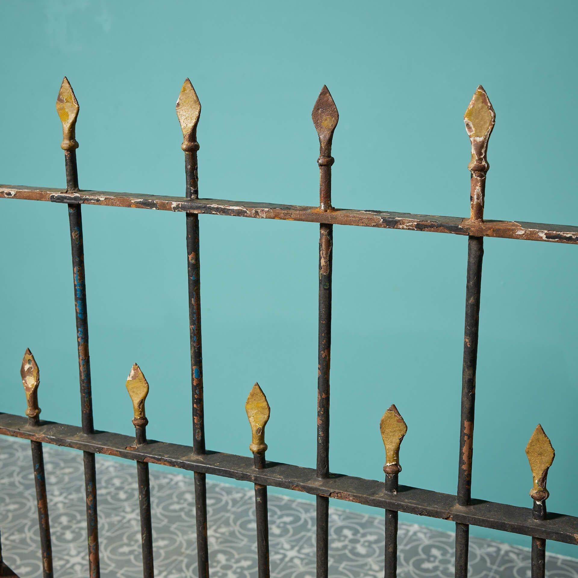 English Antique Wrought Iron Gate with Gold Arrowhead Finials For Sale