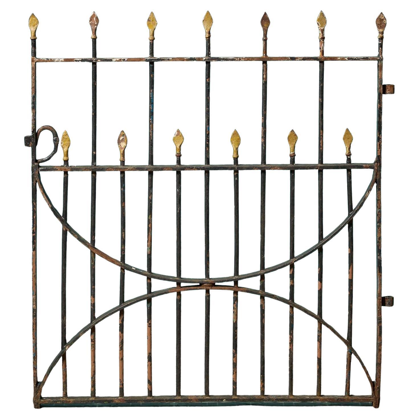 Antique Wrought Iron Gate with Gold Arrowhead Finials For Sale