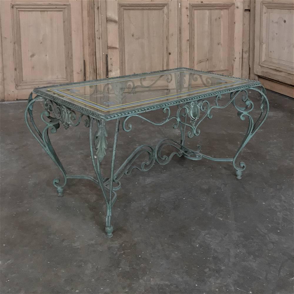 20th Century Antique Wrought Iron Glass Top Coffee Table