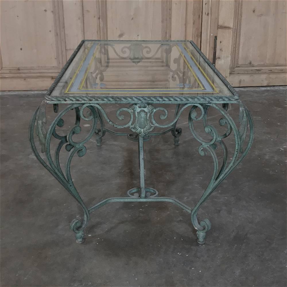 Antique Wrought Iron Glass Top Coffee Table 1