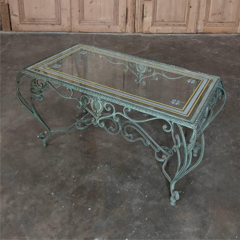 Antique Wrought Iron Glass Top Coffee Table at 1stDibs