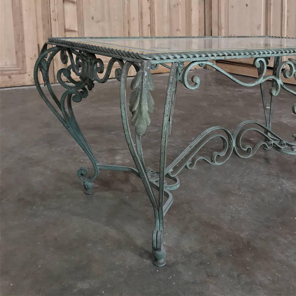 Italian Antique Wrought Iron Glass Top Coffee Table