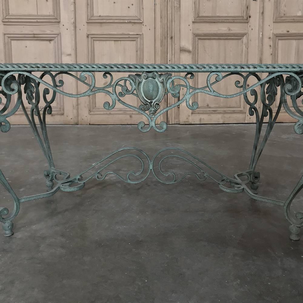 Antique Wrought Iron Glass Top Coffee Table In Good Condition In Dallas, TX