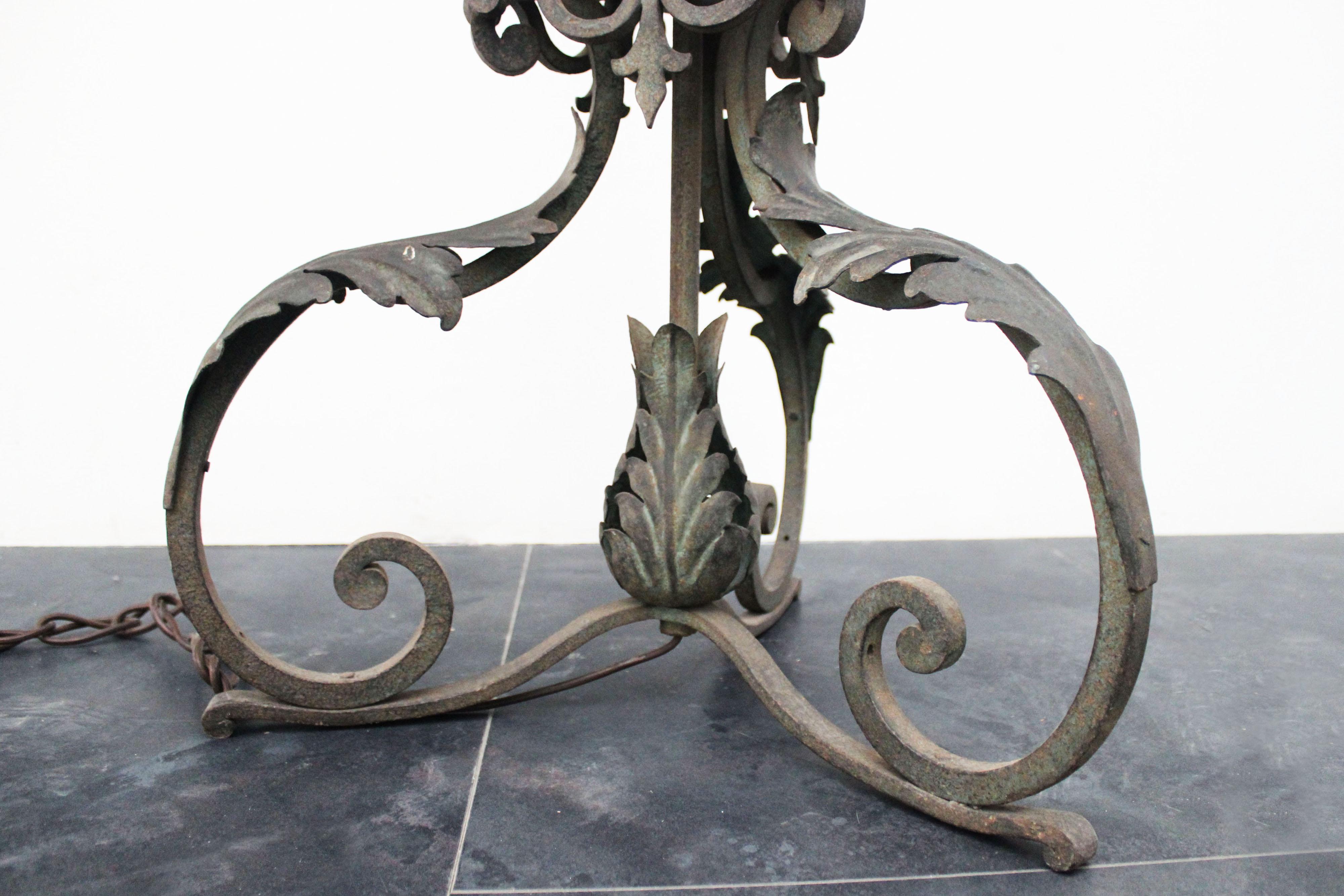 Late 19th Century Antique Wrought Iron Ground Lamp, 1890s For Sale