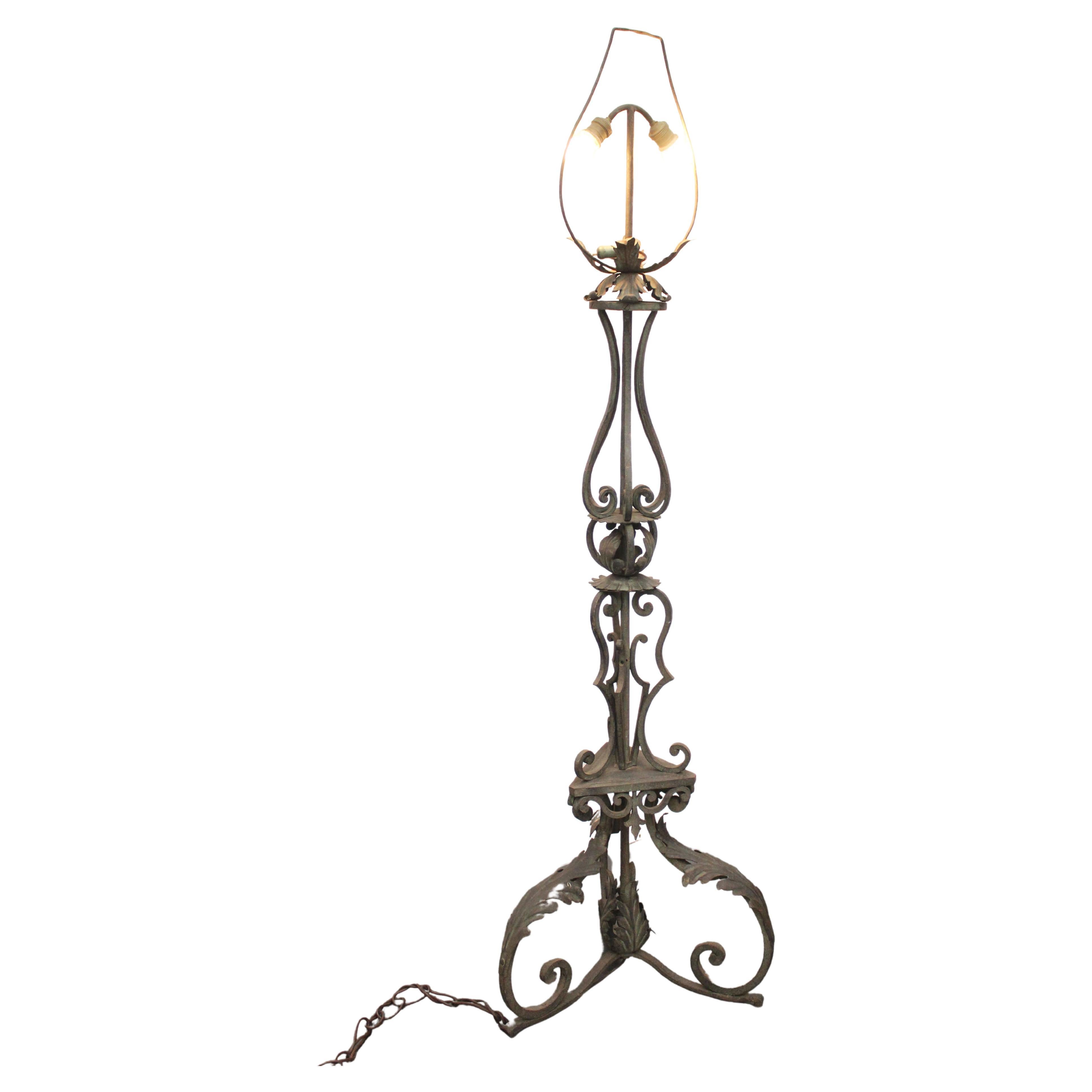 Antique Wrought Iron Ground Lamp, 1890s For Sale