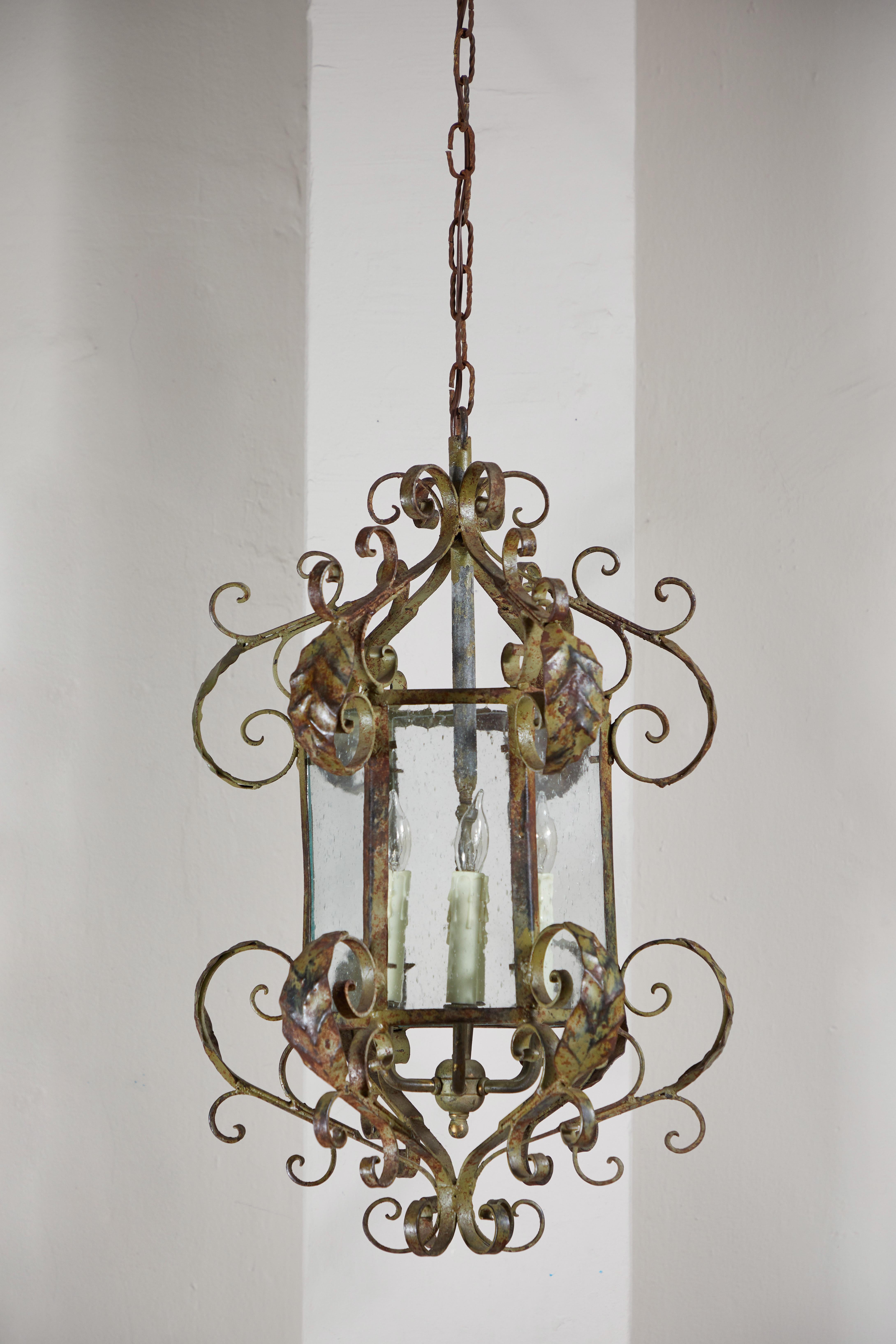 American Antique Wrought Iron Lantern For Sale